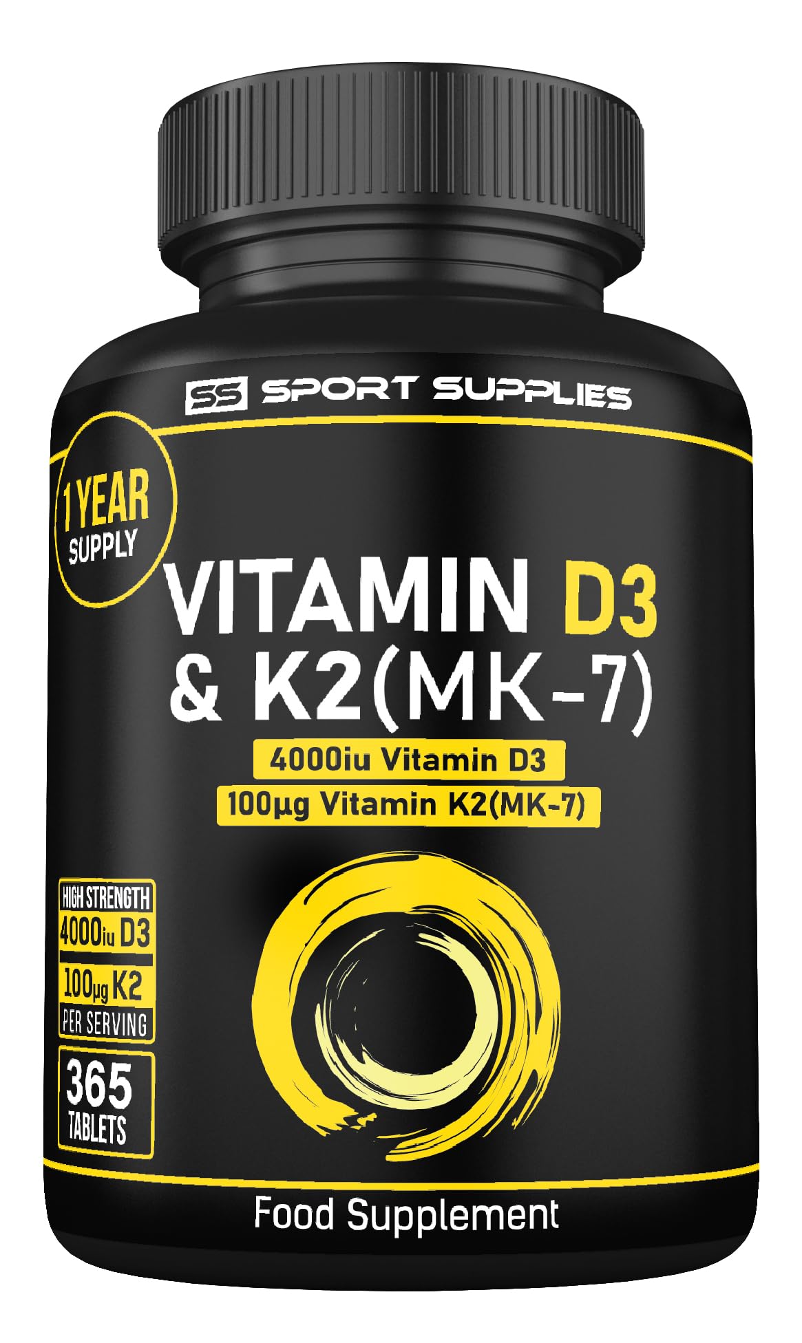 Vitamin D3 K2 High Strength Tablets - 365 Micro Tablets - Vitamin d3 4000 iu and k2 SS Sport Supplies uk supplements