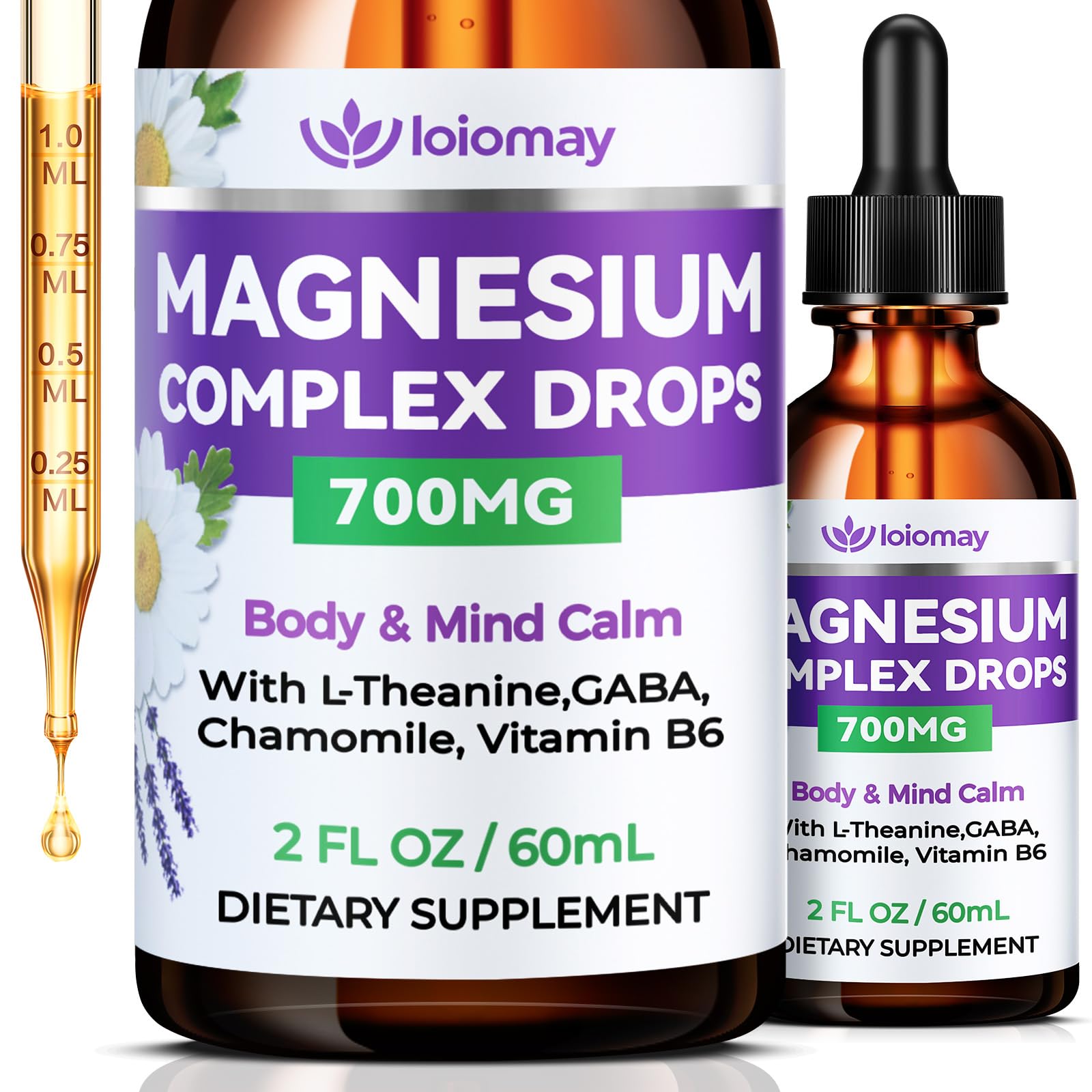 Magnesium Glycinate Liquid Drops for Women & Men, Triple Calm Magnesium Complex Supplement with L-Threonate, Malate, L-Theanine for Kids Adults Calm, Sleep & Mood, Sugar-Free, Natural Flavor, 2 fl oz loiomay uk supplements