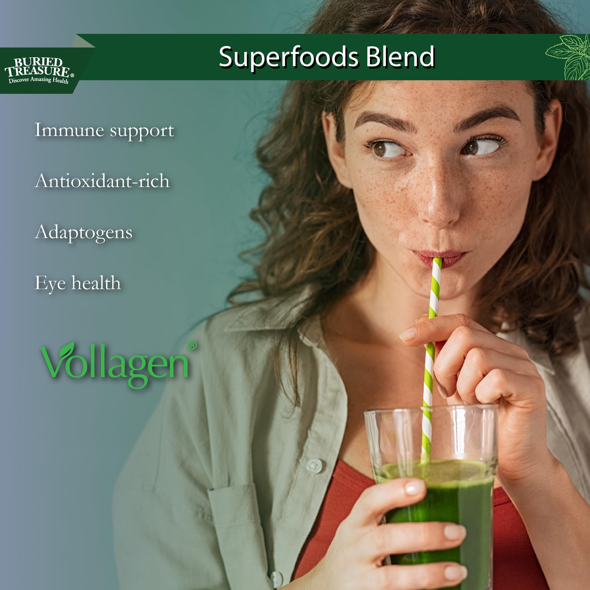 Buried Treasure Green20 Fusion – Superfood Blend with Vollagen for Skin, Hair, and Joint Support, Plant-Based, Vegan, Non-GMO Gluten-Free, Dairy-Free, Soy-Free, 32oz Liquid Buried Treasure uk supplements