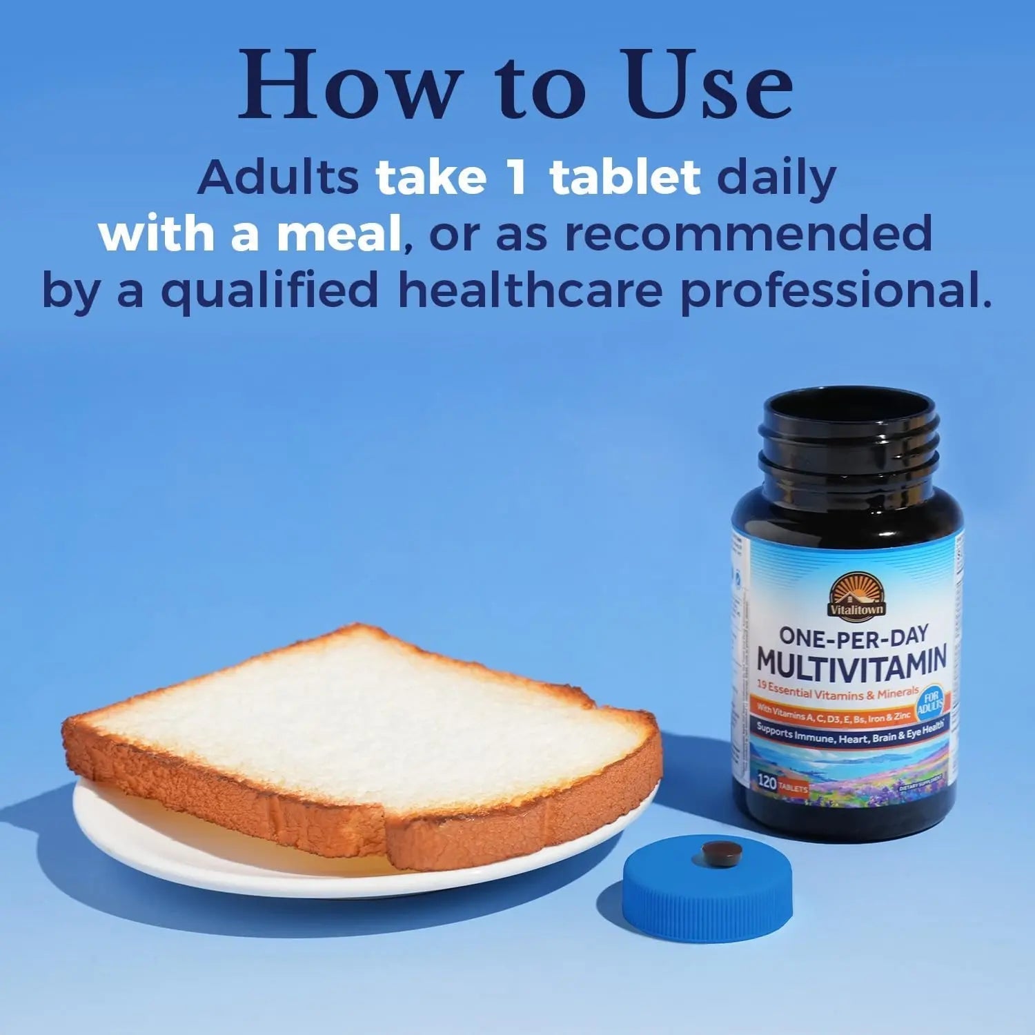 Vitalitown Multivitamin for Women & Men, with Iron, Zinc, Vitamin D3, A, C, B, E, 19 Key Nutrients, One Per Day Vitalitown uk supplements
