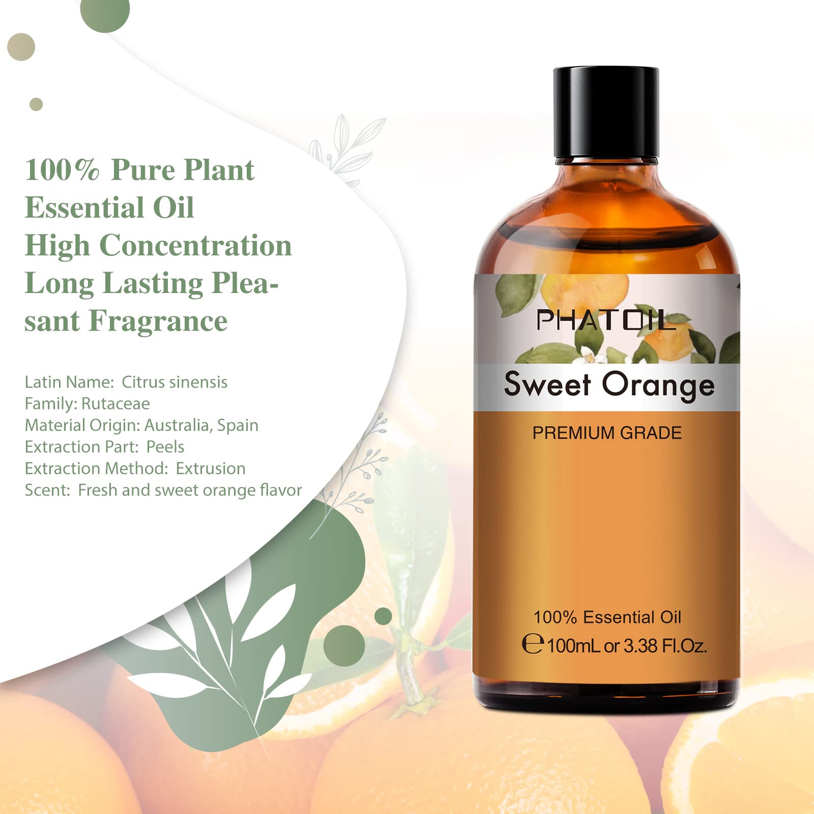 PHATOIL Sweet Orange Essential Oil 100ML, Pure Premium Grade Sweet Orange Essential PHATOIL uk supplements