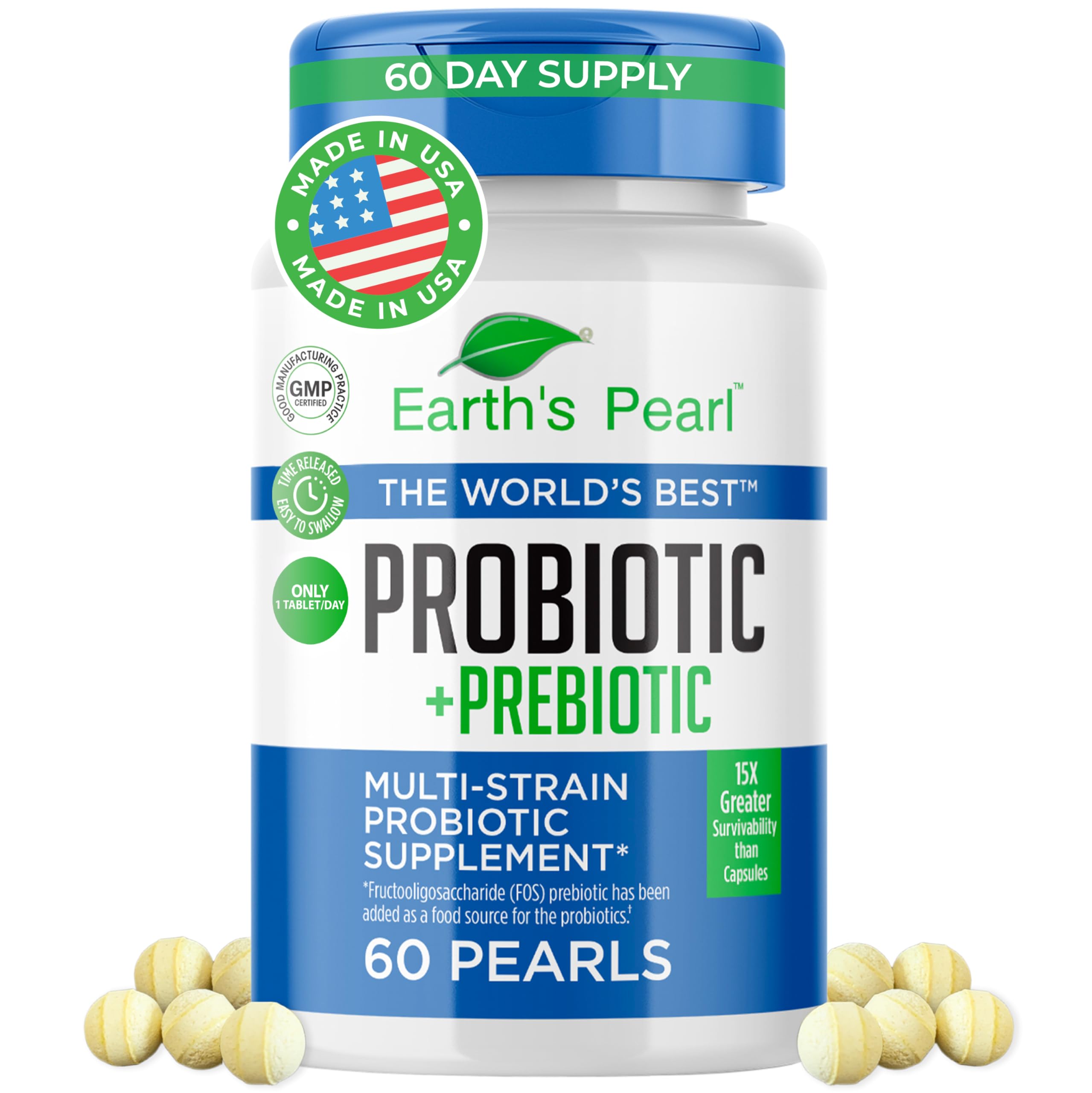 Earth's Pearl Probiotics for Women & Men & Kids - Pearl-Shaped Probiotic & Prebiotics with BIO-Tract®, 4 Billion CFU, Gut Health Support (60-Day Supply) Earth's Pearl uk supplements
