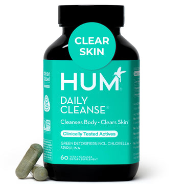 HUM Daily Cleanse Acne Supplements for Women & Men, Gentle Digestive Cleanse for Clear Skin Support, Zinc, Spirulina, Chlorella, Detoxifying Herbs, Organic Algae, Skin Vitamins Supplement, 60 Capsules HUM uk supplements