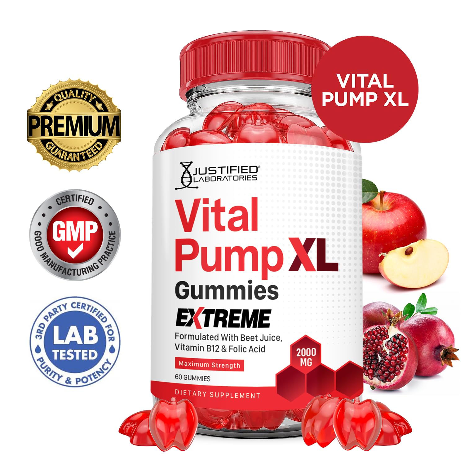 Justified Laboratories (5 Pack) Vital Pump XL Extreme 2000MG Performance Gummies Vital PumpXL Advanced Formula Formulated with Beet Juice ACV Pomegranate Powder B12 Vegan Non GMO 300 Gummys Justified Laboratories uk supplements