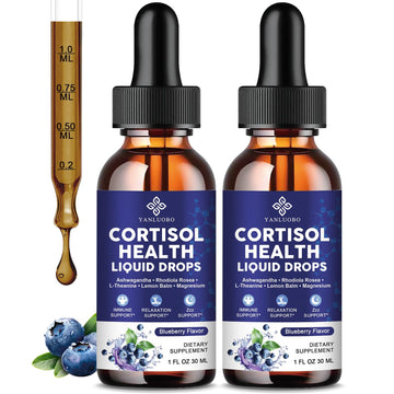 Cortisol Supplements for Women - Cortisol Manager Liquid Drops with Magnesium, Ashwagandha & Rhodiola rosea, L-theanine - Promotes Relaxation & Better Sleep, Mood, Blueberry Flavors, 1FL.OZ(2PC) YANLUOBO uk supplements