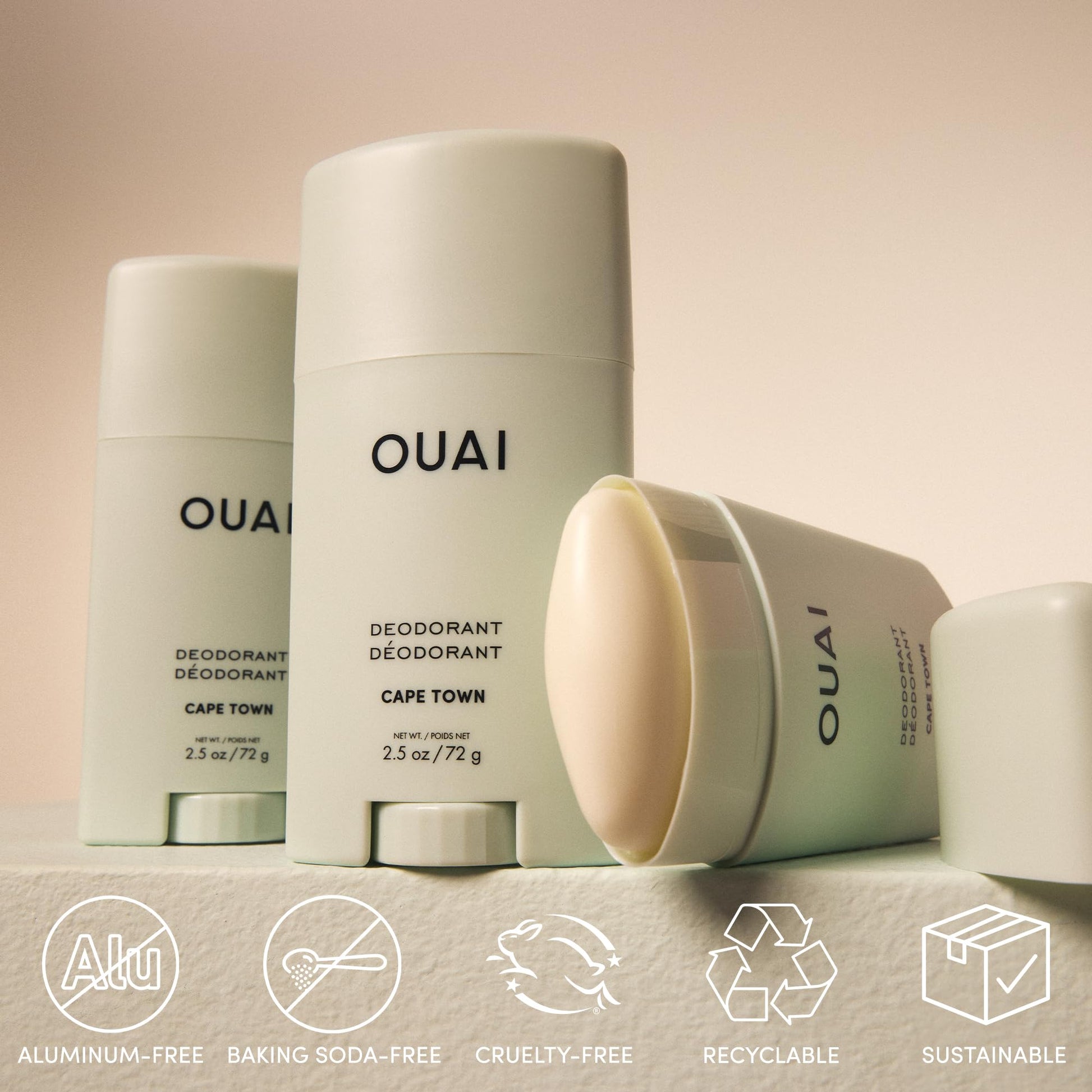 OUAI Aluminum Free Deodorant - Women's Deodorant with 24-Hour Odor Control & Invisible Application - Enriched with Notes of Wet Grass, Ginger, Basil & Green Fig - Cape Town (2.5 oz) OUAI uk supplements