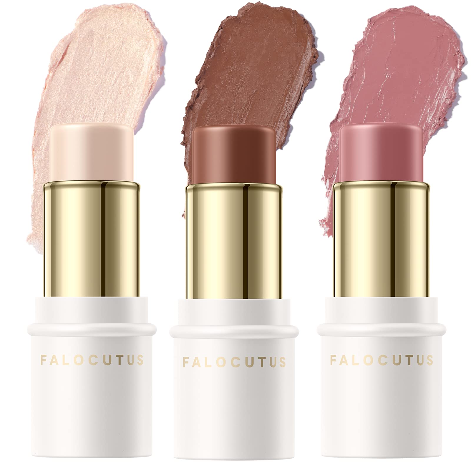 FALOCUTUS 3 Pcs NEUTRAL Contour Stick Set,Cream Blush & Highlighter Bronzer Pen,Long Lasting & Smooth Natural Face Contouring Illuminator,Professional Makeup Kit for All Skin Falocutus uk supplements