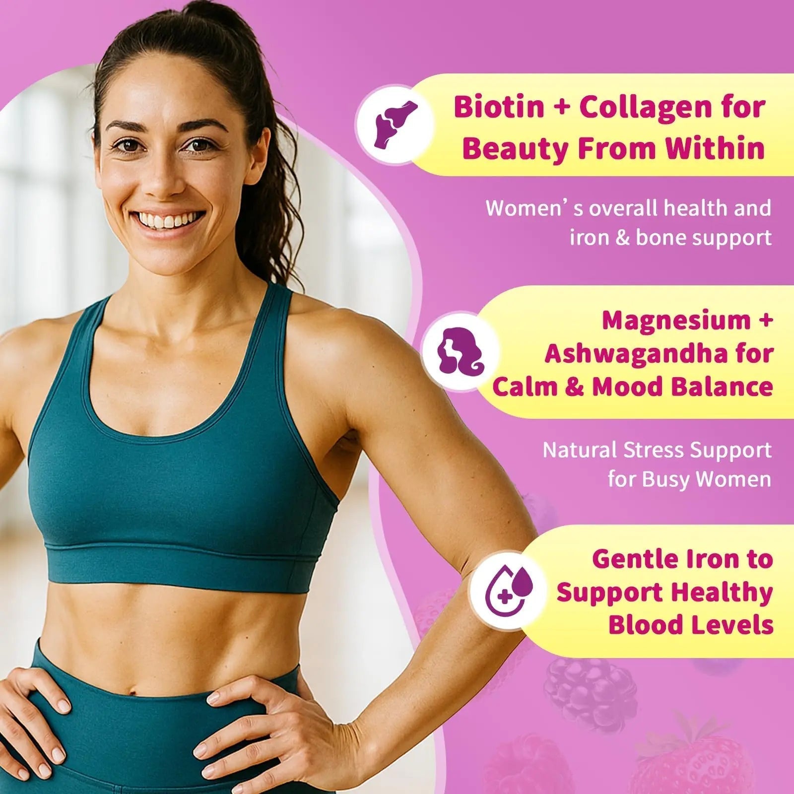 Multivitamin for Women Gummies With Iron, Magnesium, Folate, Biotin, Zinc, Womens Multivitamin Gummy Vitamin D3 A C E, B Complex GparkNature uk supplements