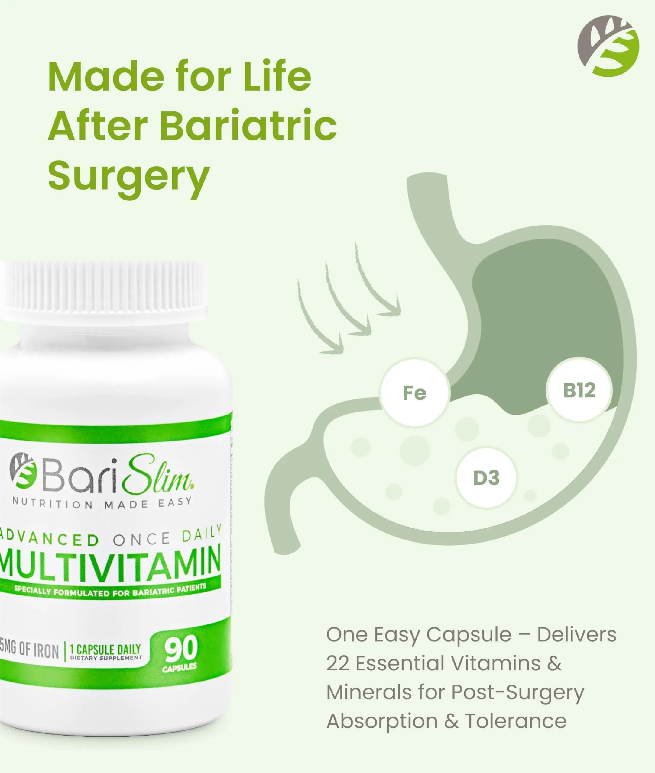 BariSlim Advanced Once Daily Bariatric Multivitamin Capsule - 45 mg of Iron - Bariatric Vitamin for Post Bariatric Surgery Including BariSlim uk supplements