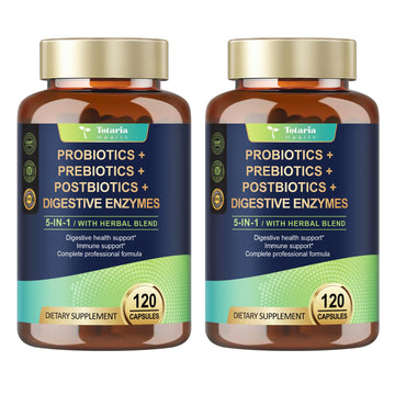 Totaria (2 Packs) 5-in-1 Probiotic Prebiotic & Postbiotic for Women Men, 60 Billion CFU 24 Strains w/Digestive Enzymes, Slippery Elm, Daily Complete Gut Health, Digestive & Immune Support Totaria uk supplements