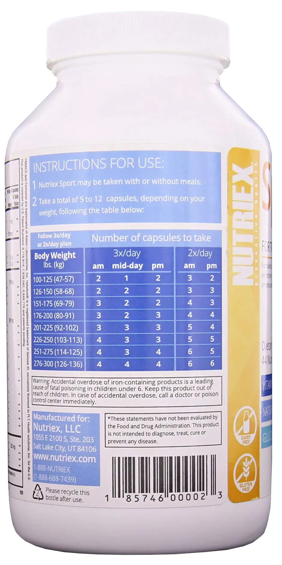 Nutriex Sport Comprehensive Multivitamin Supplement with Glucosamine & Chondroitin 270 Capsules Nutriex uk supplements