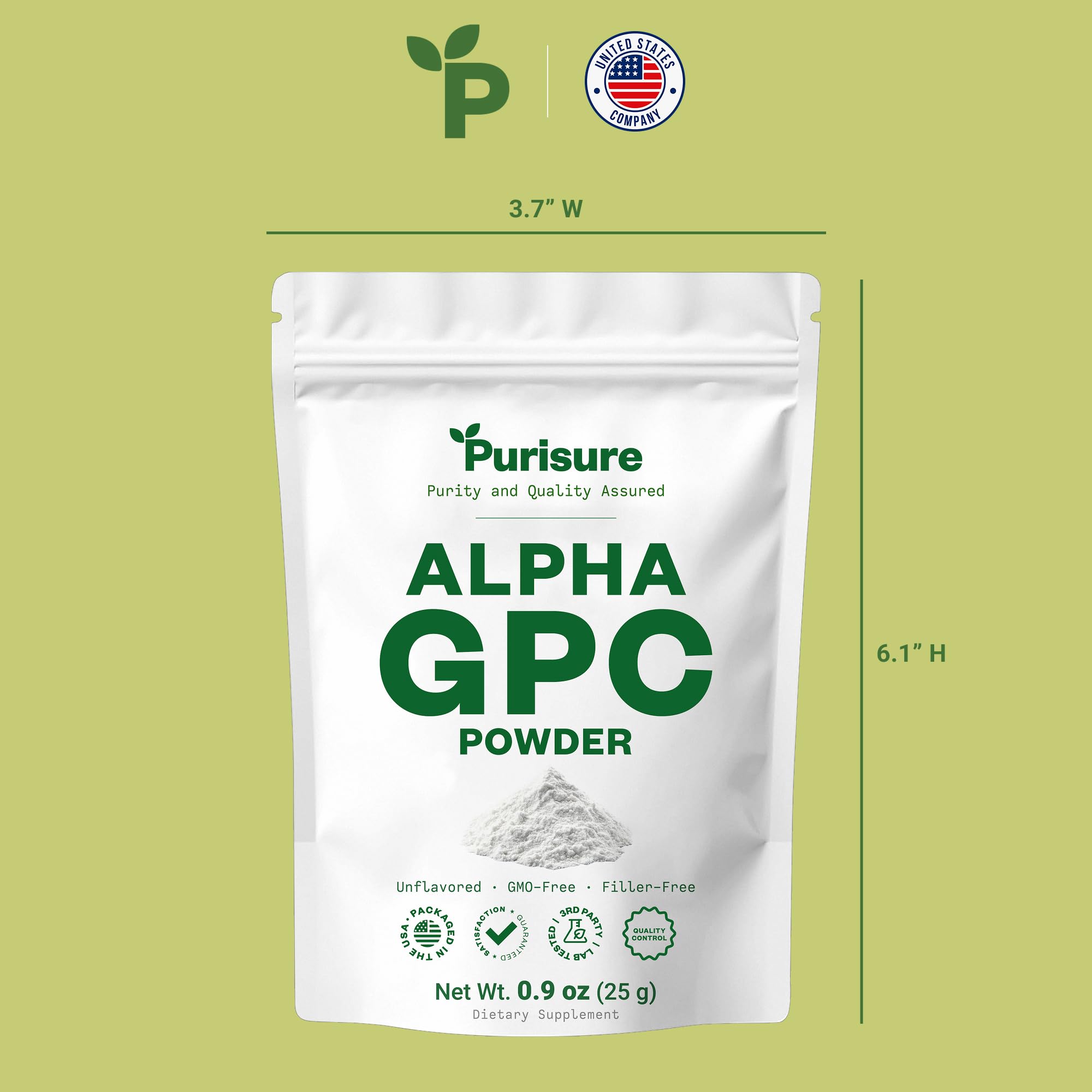 Purisure Alpha GPC Powder, 25 g, Pure Alpha GPC Choline Supplement for Brain and Focus, CDP Choline Supplements for Memory Performance & Concentration, No Fillers, Non-GMO, Offers 41 Servings Purisure uk supplements