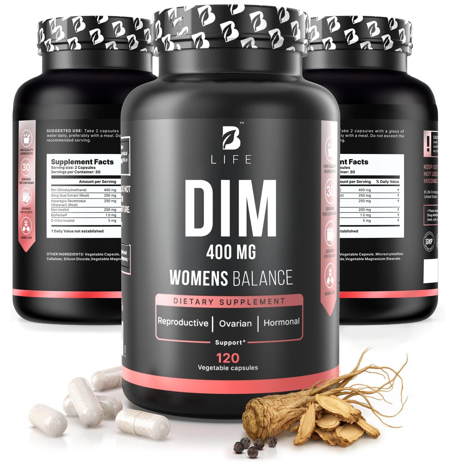 B Life Company DIM Supplement 400 mg with Myo & D-Chiro Inositol, Dong Quai – Hormone Balance for Women – Fertility Supplements – Inositol Supplement - 120 Caps B Life Company uk supplements