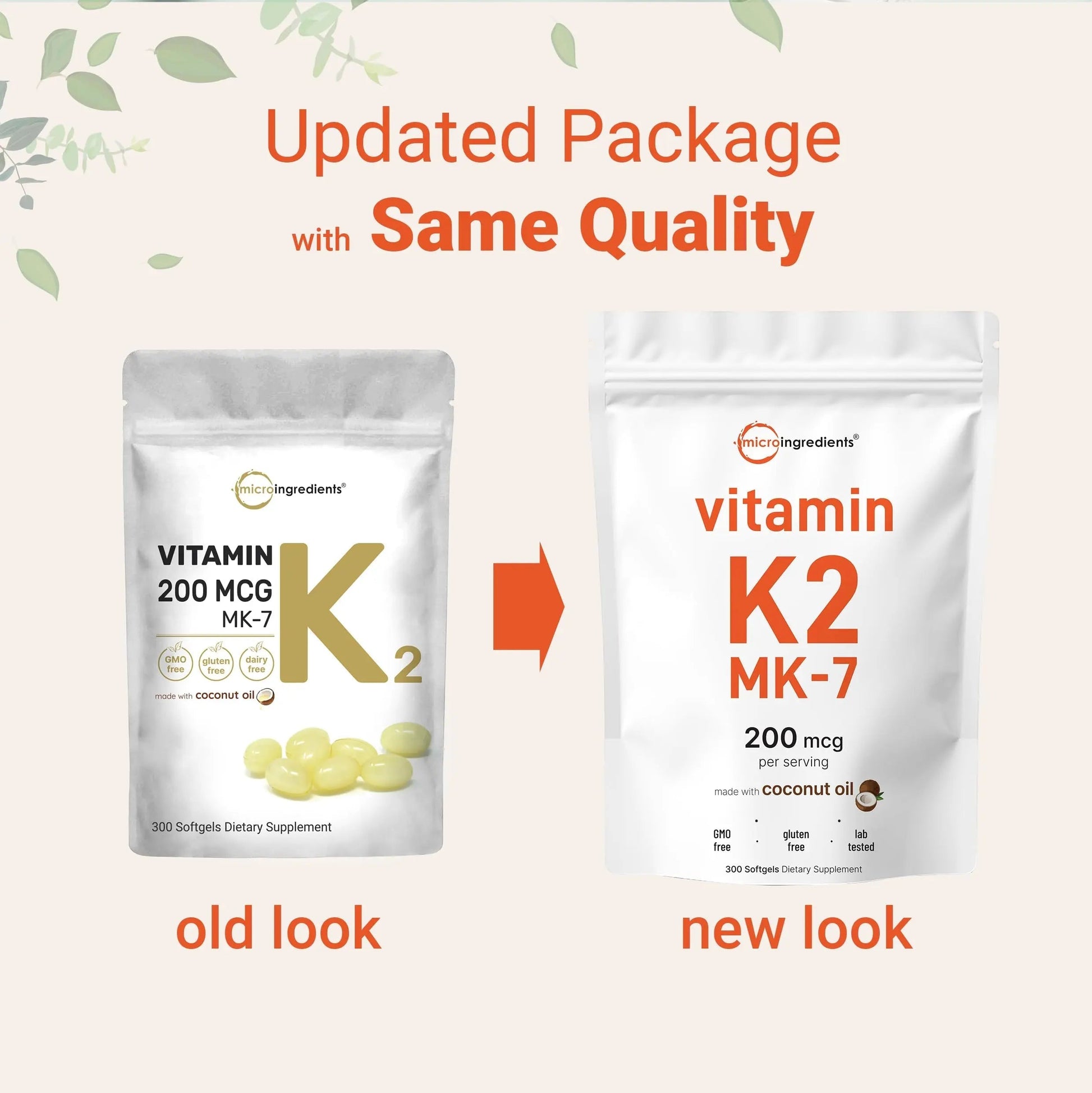 Micro Ingredients Vitamin K2 MK-7 Supplement, 200 mcg Per Serving, 300 Coconut Oil Softgles | Easily Absorbed, Active Menaquinone Form | Micro Ingredients uk supplements