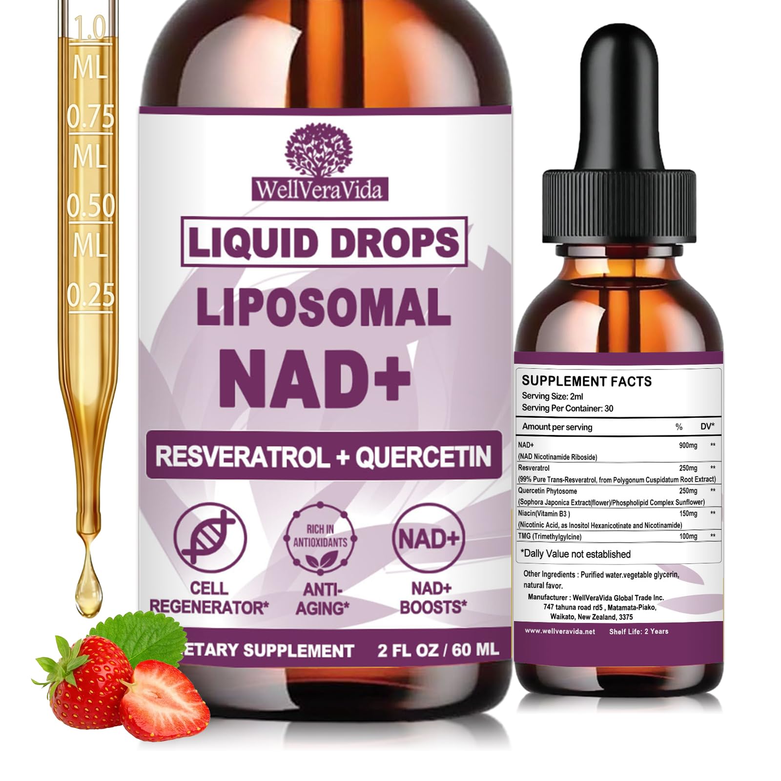 NAD+ Supplements for Men & Women, Extra Strength NMN Alternative Liposomal Nad⁺ Supplement with Resveratrol Quercetin for Cellular Energy & NAD+ Levels, Fast Absorption Liquid NAD Plus丨NON-GMO, 2Fl Oz WellVeraVida uk supplements