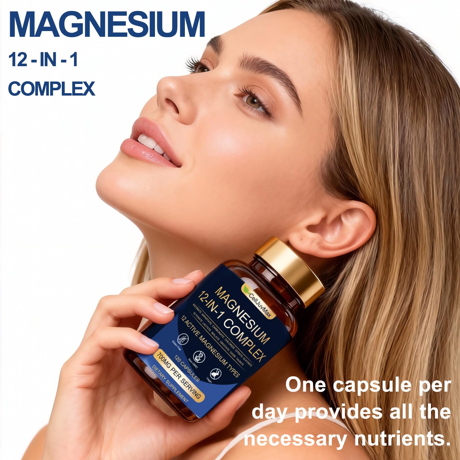 Magnesium 12-in-1 Complex 700mg, with Glycinate & Citrate, Vegan Supplement for Daily Wellness, 120 Capsules (1) WOJJ uk supplements
