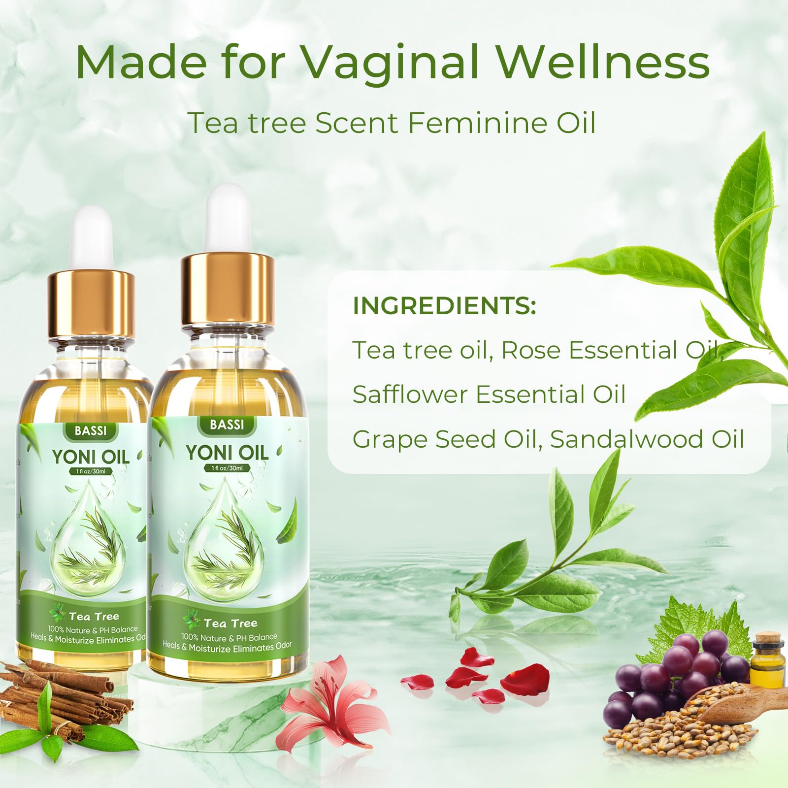 BASSI 2PCS Yoni Oil Organic Feminine Oil Vaginal Moisturizer For Wetness - Ph Balance for Women BASSI uk supplements
