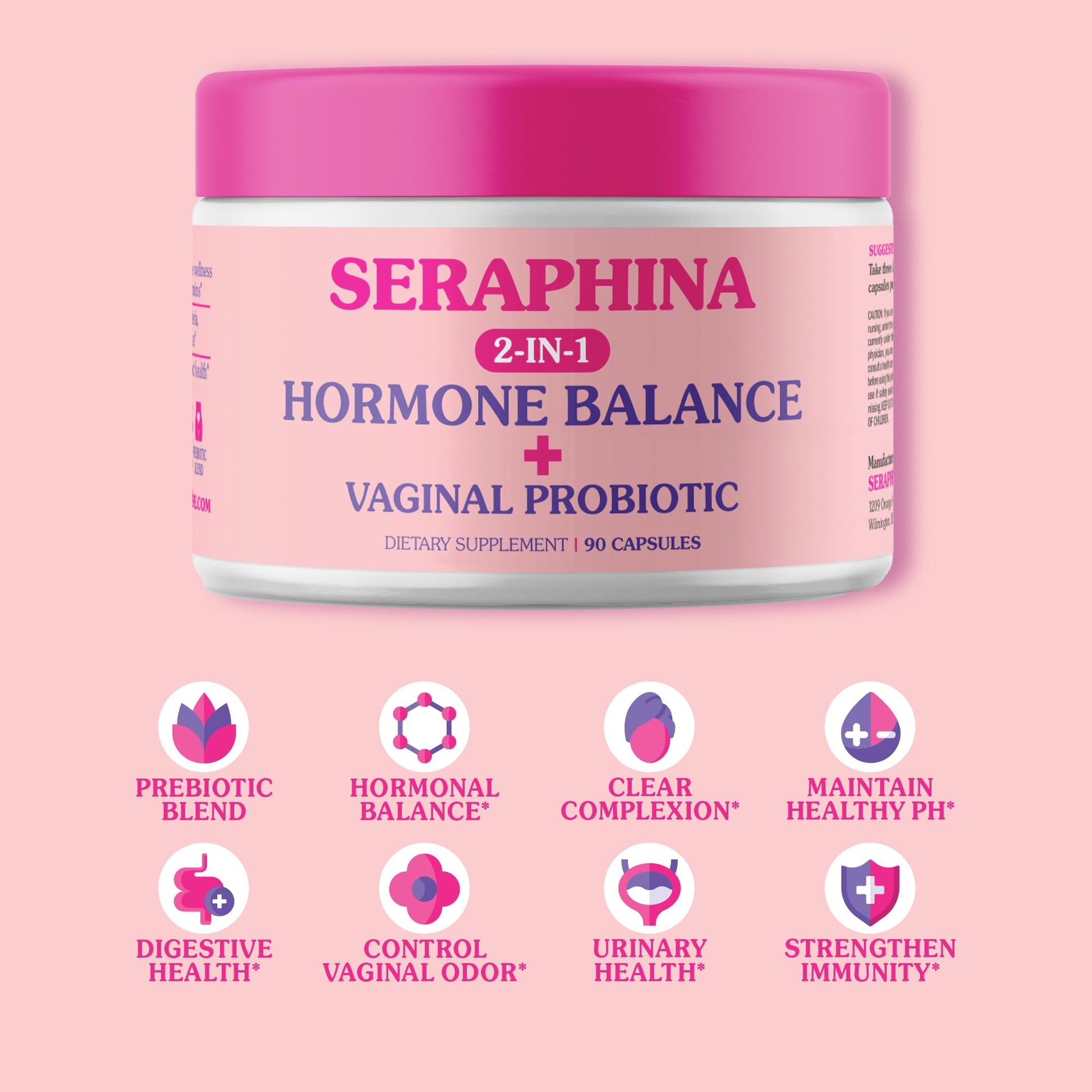 Seraphina 2-in-1 Vaginal Probiotics for Women + Hormone Balance - 90 Capsules for Complete Feminine Seraphina uk supplements