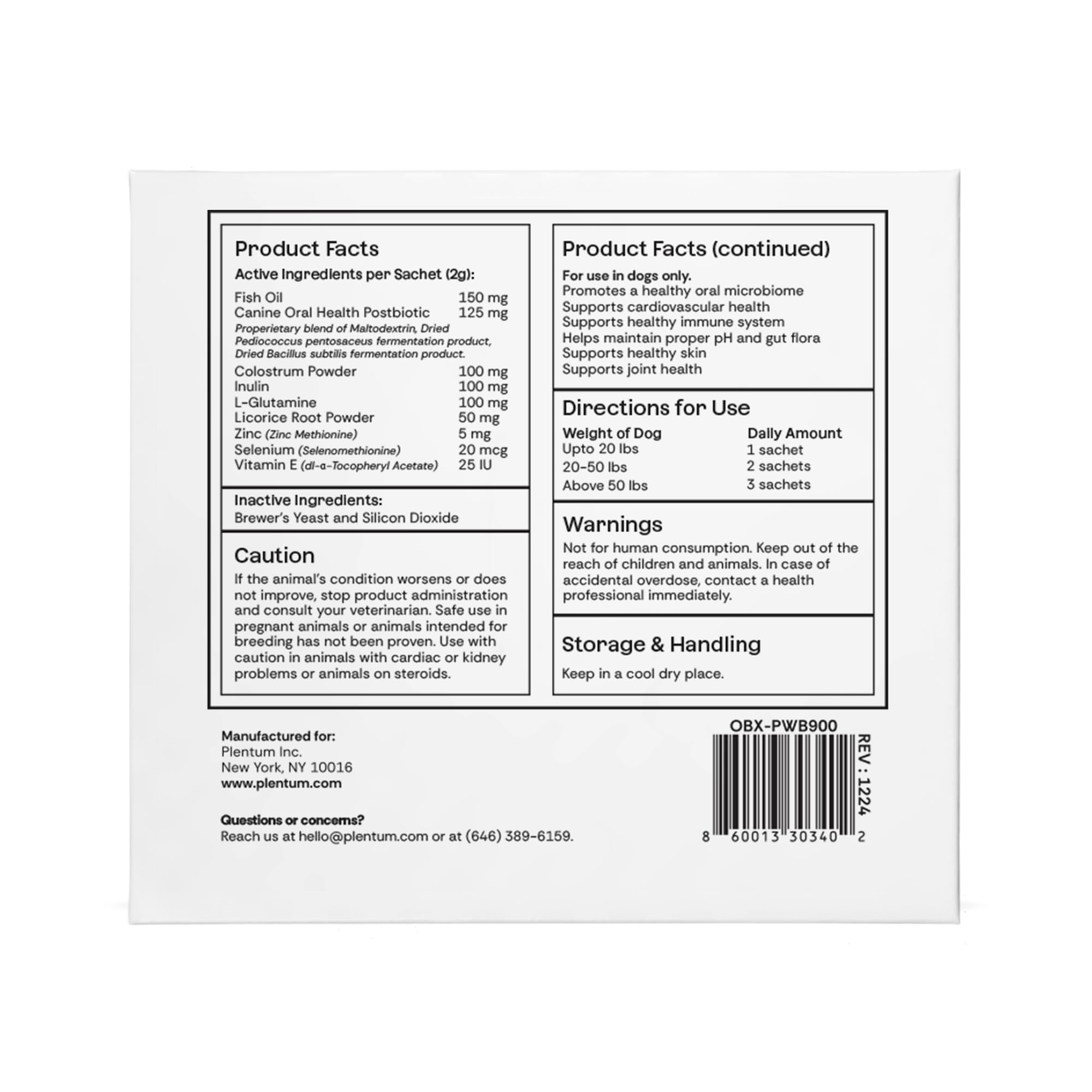 Daily Prebiotic + Postbiotic Dog Supplement Powder | 12-in-1 Support for Gut, Joints, Allergy, Immunity, Calming & Oral Health | Human-Grade Ingredients, No Artificial Flavors-No Fillers - 30 Sachets Plentum uk supplements
