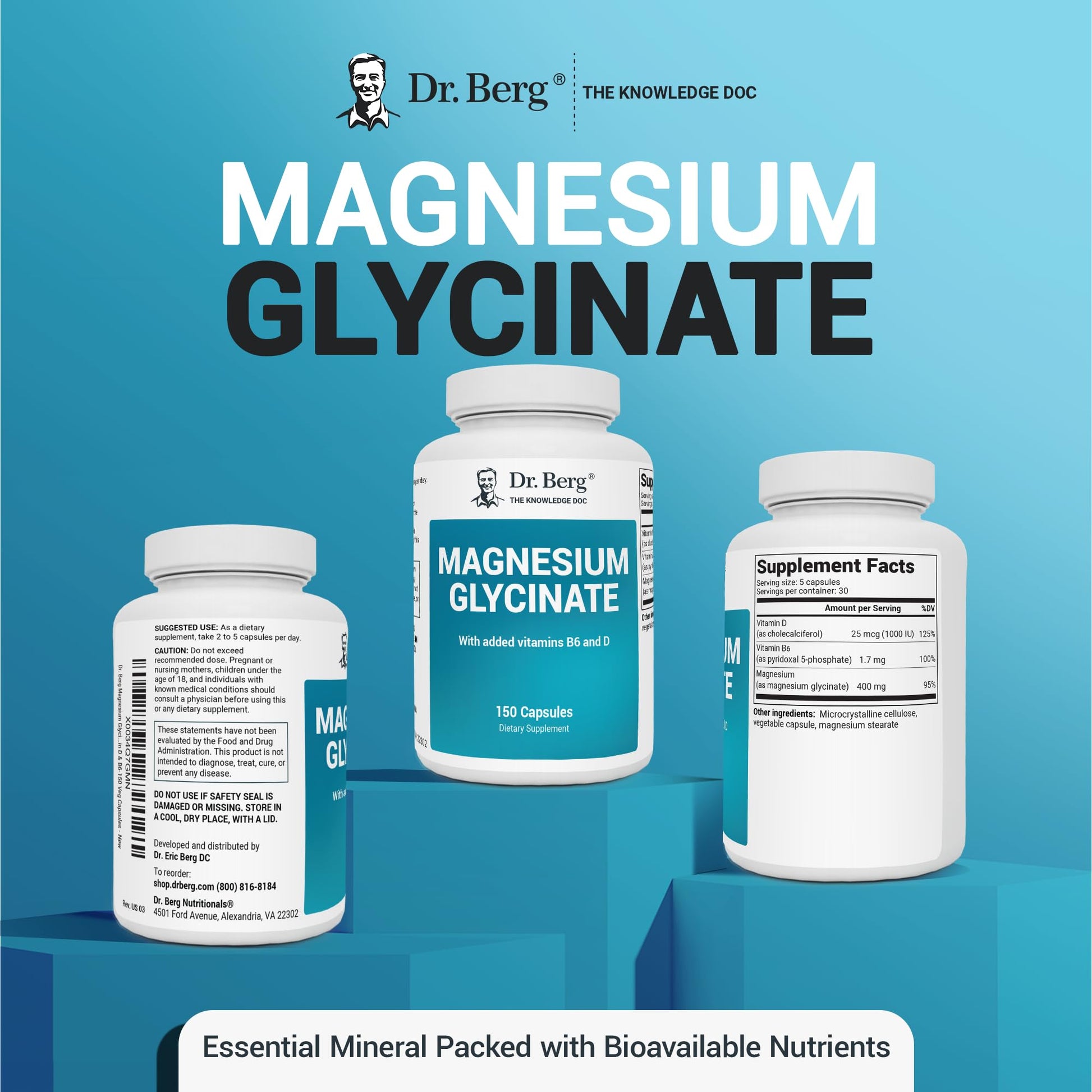 Dr. Berg's Magnesium Glycinate 400mg - Fully Chelated Veg Capsules for Stress Dr. Berg Nutritionals uk supplements
