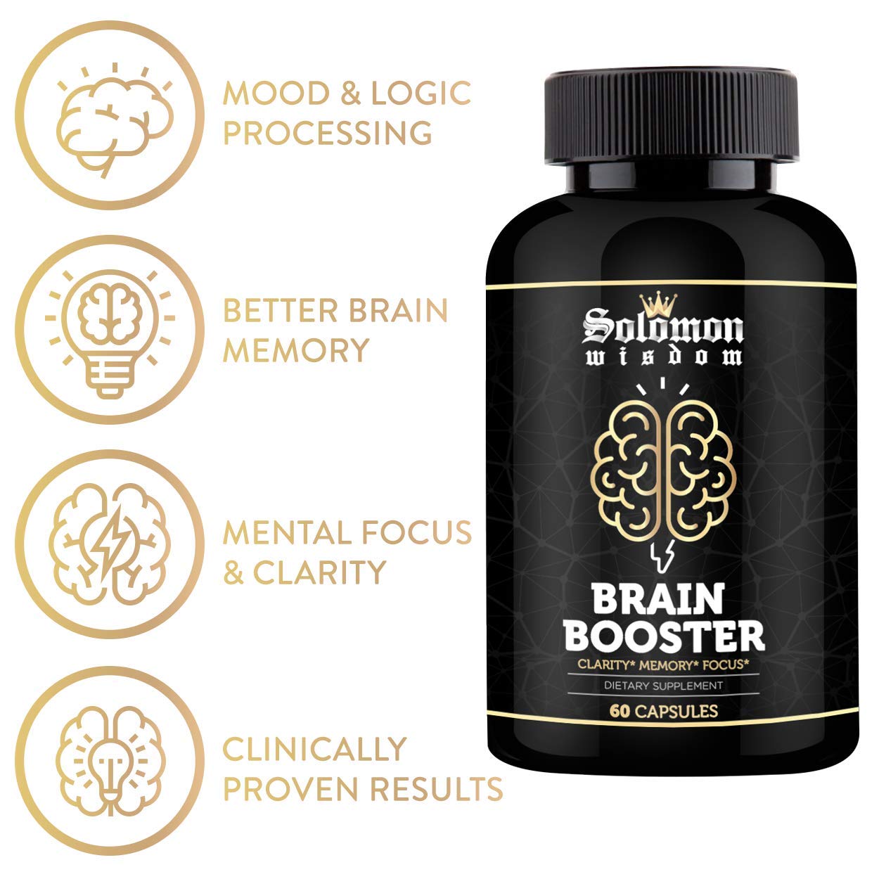 SOLOMON WISDOM Brain Booster – Nootropic Dietary Supplement for Memory Boost – 60 All-Natural Capsules to Enhance Focus & Improve Concentration & Clarity SOLOMON WISDOM uk supplements