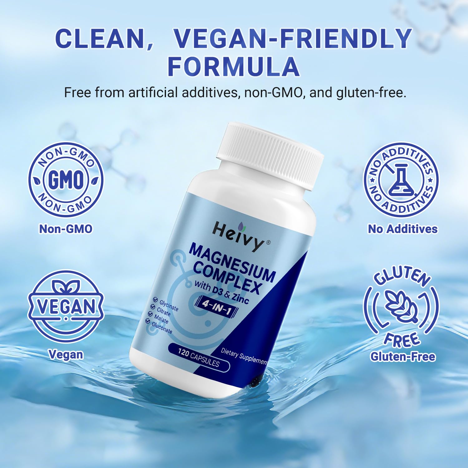 Heivy 4 in 1 Magnesium Complex with Zinc & Vitamin D3, 320mg Elemental Magnesium (Glycinate/Citrate/Gluconate/Malate), 120 Capsules (4 Months Supply), Vegan, Non-GMO, Gluten-Free, 3rd Party Tested Heivy uk supplements