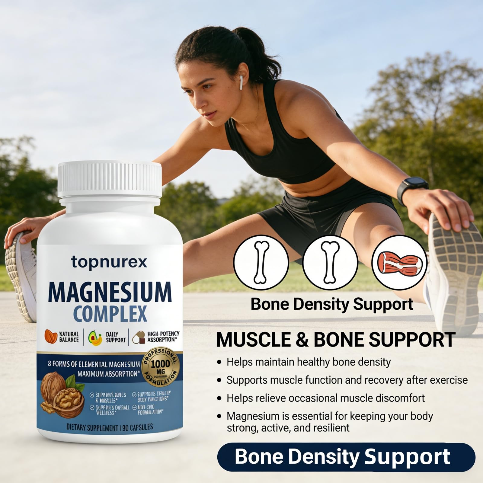 Topnurex Magnesium Complex for Women & Men - 1000mg High Absorption, 8 Essential Magnesium, 90 Capsules Topnurex uk supplements