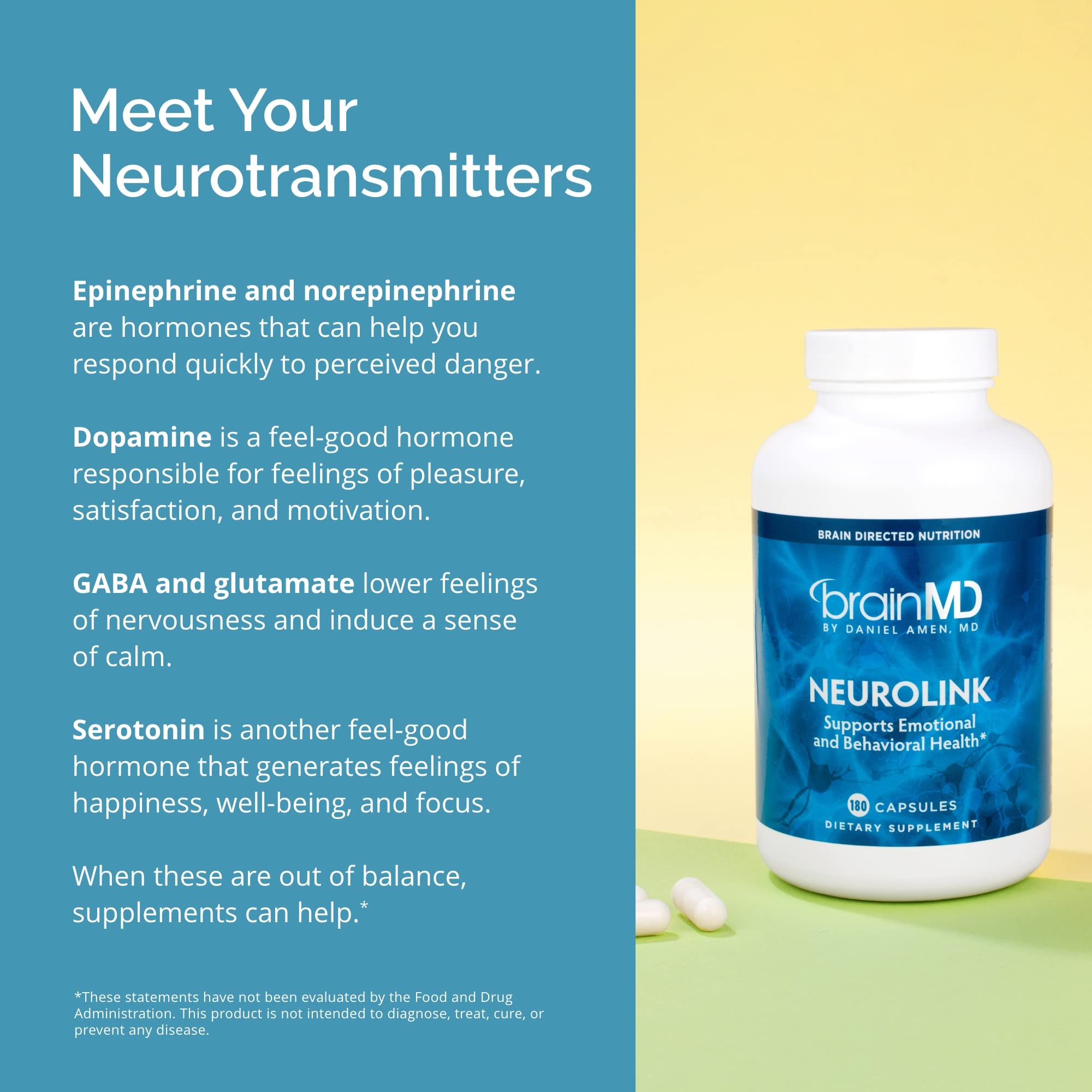 BRAINMD Dr Amen NeuroLink - 180 Capsules - Promotes Optimal Brain Function, Focus & Concentration - Gluten Free - 45 Servings BRAINMD uk supplements