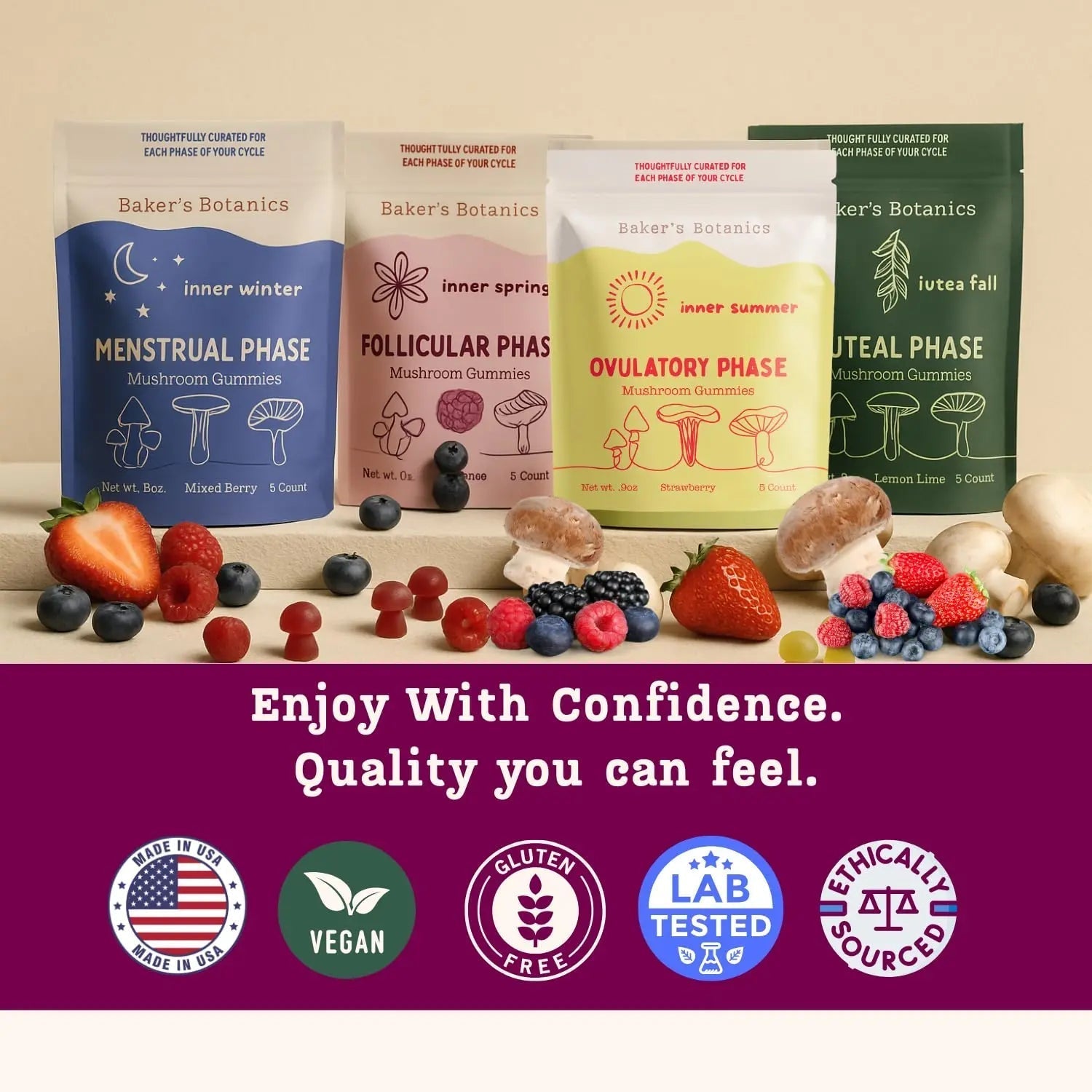 Period ovulatory & PMS Support Supplement for Women – Hormone Balance + 4-Phase Menstrual Cycle Kit | Vegan Functional Mushroom Gummies by Baker’s Botanics (Pack of 6)(30 Gummies) Baker's Botanics uk supplements