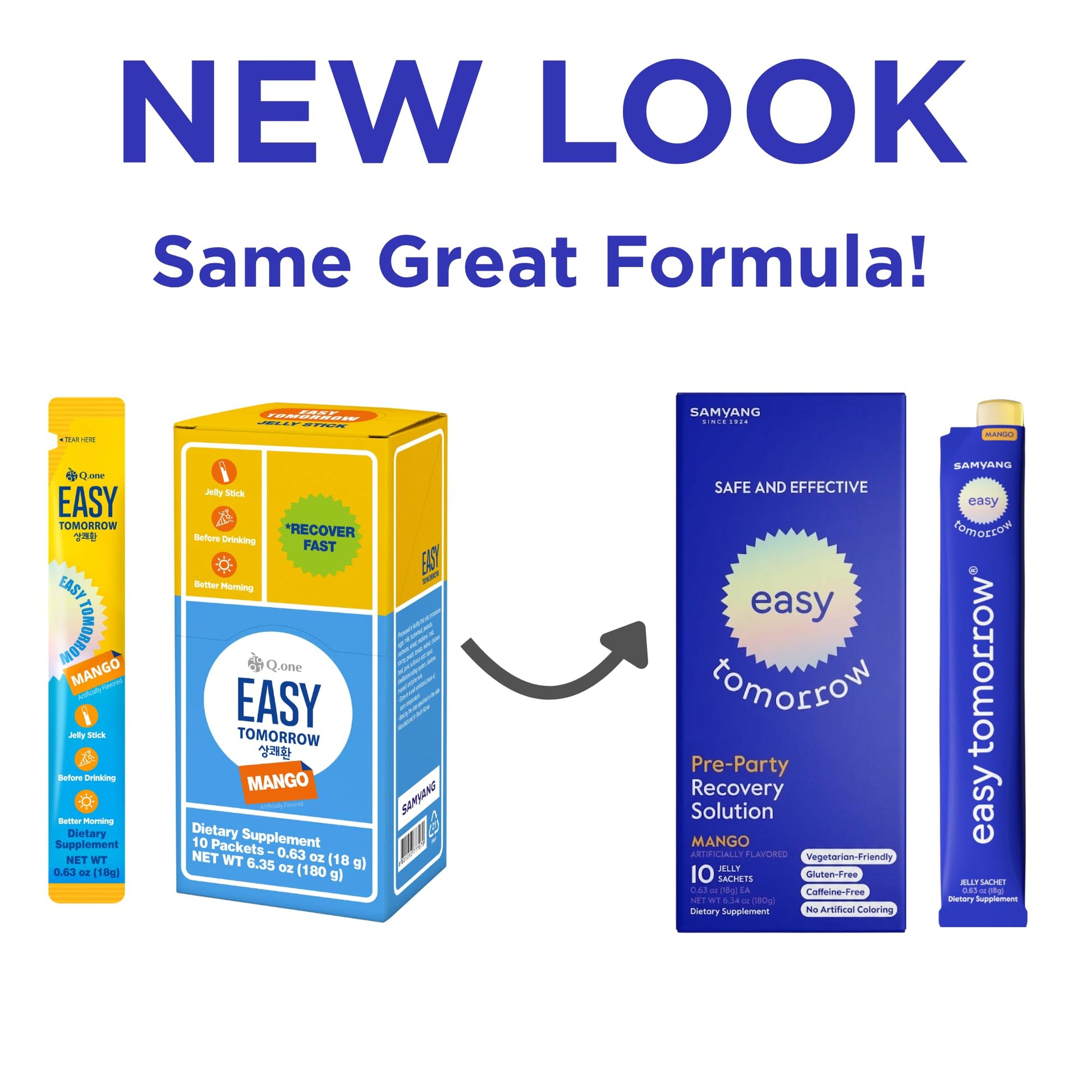EASY TOMORROW - Natural Energy & Morning Vitality Jelly Stick - Daily Korean Skin Health Supplement & After Drinking Support with DHM & Glutathione - K-Beauty Inspired (Mango Flavor, 10 Sticks) EASY TOMORROW uk supplements