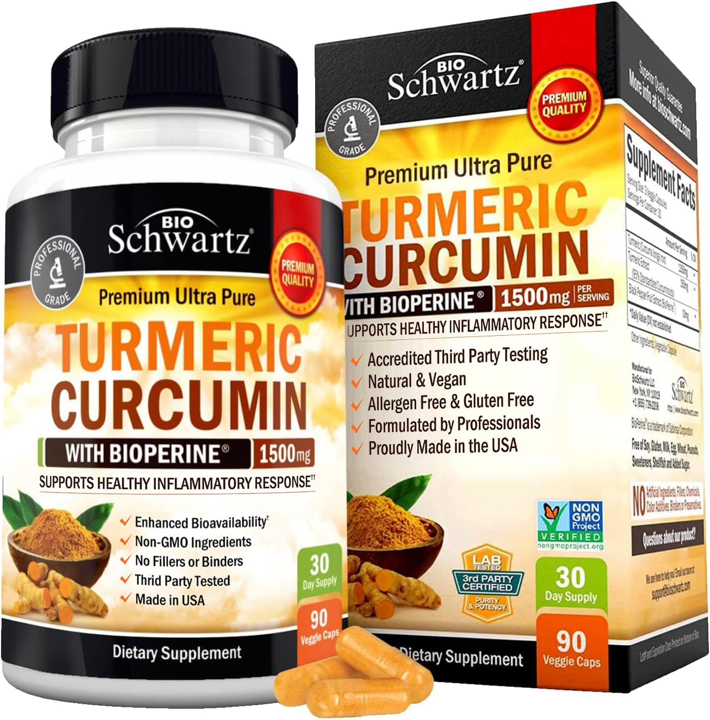 Turmeric Curcumin with Black Pepper Extract 1500mg - High Absorption BioSchwartz uk supplements