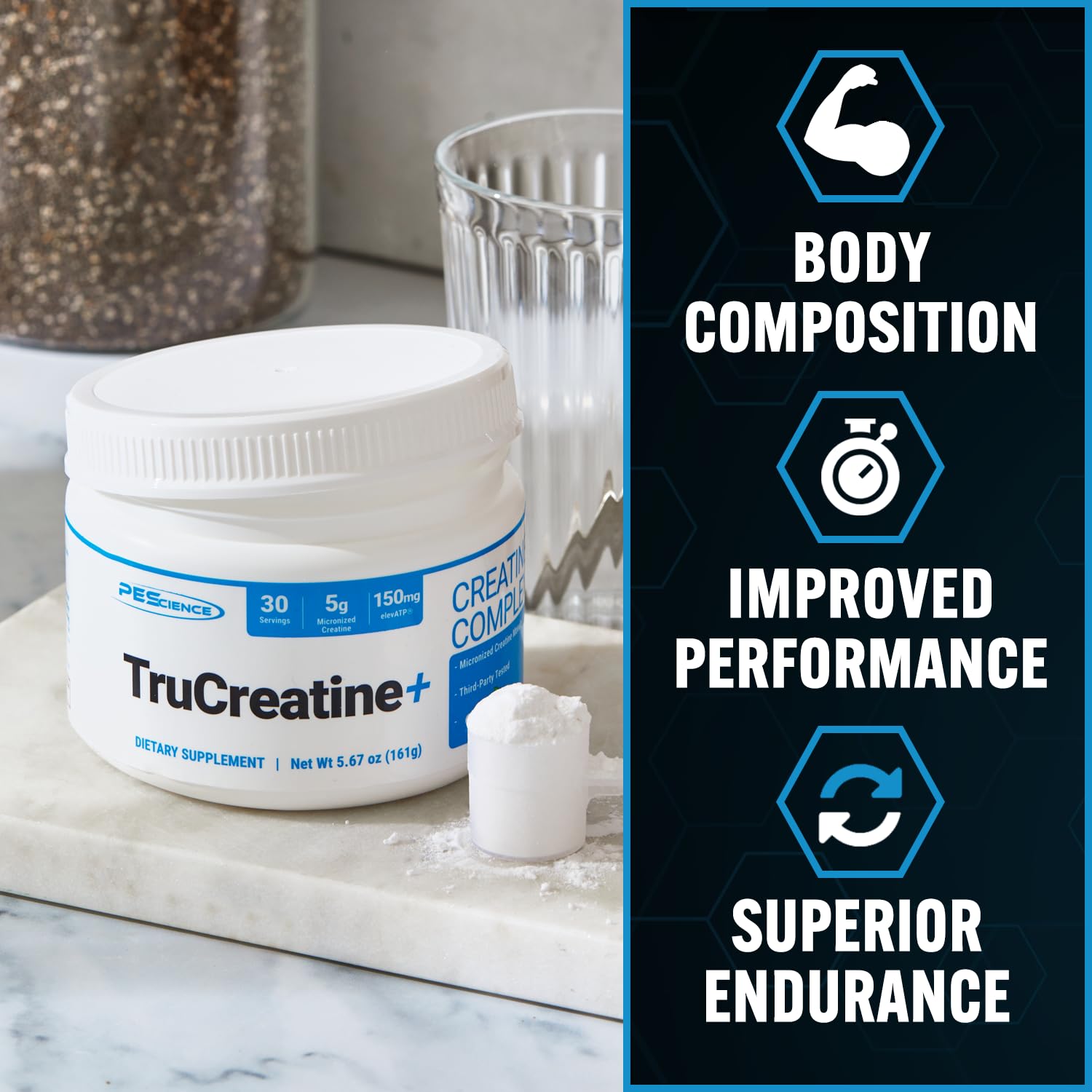 PEScience TruCreatine+ Creatine Monohydrate Powder Plus Epicatechin, Micronized Creapure Creatine for Women & Men, Supports Muscle Growth, Strength & Recovery, Cognition, 30 Servings, Unflavored PEScience uk supplements