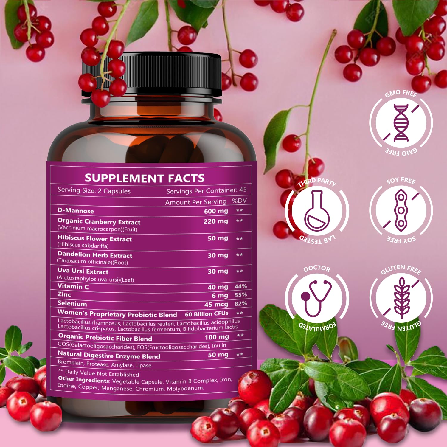 NATURE TARGET Probiotics for Women Urinary Tract Health with D Mannose & Cranberry - 60 Billion CFUs Vaginal Probiotics for Digestive Health, UTI & PH Balance with Prebiotics - 90 Capsules NATURE TARGET uk supplements