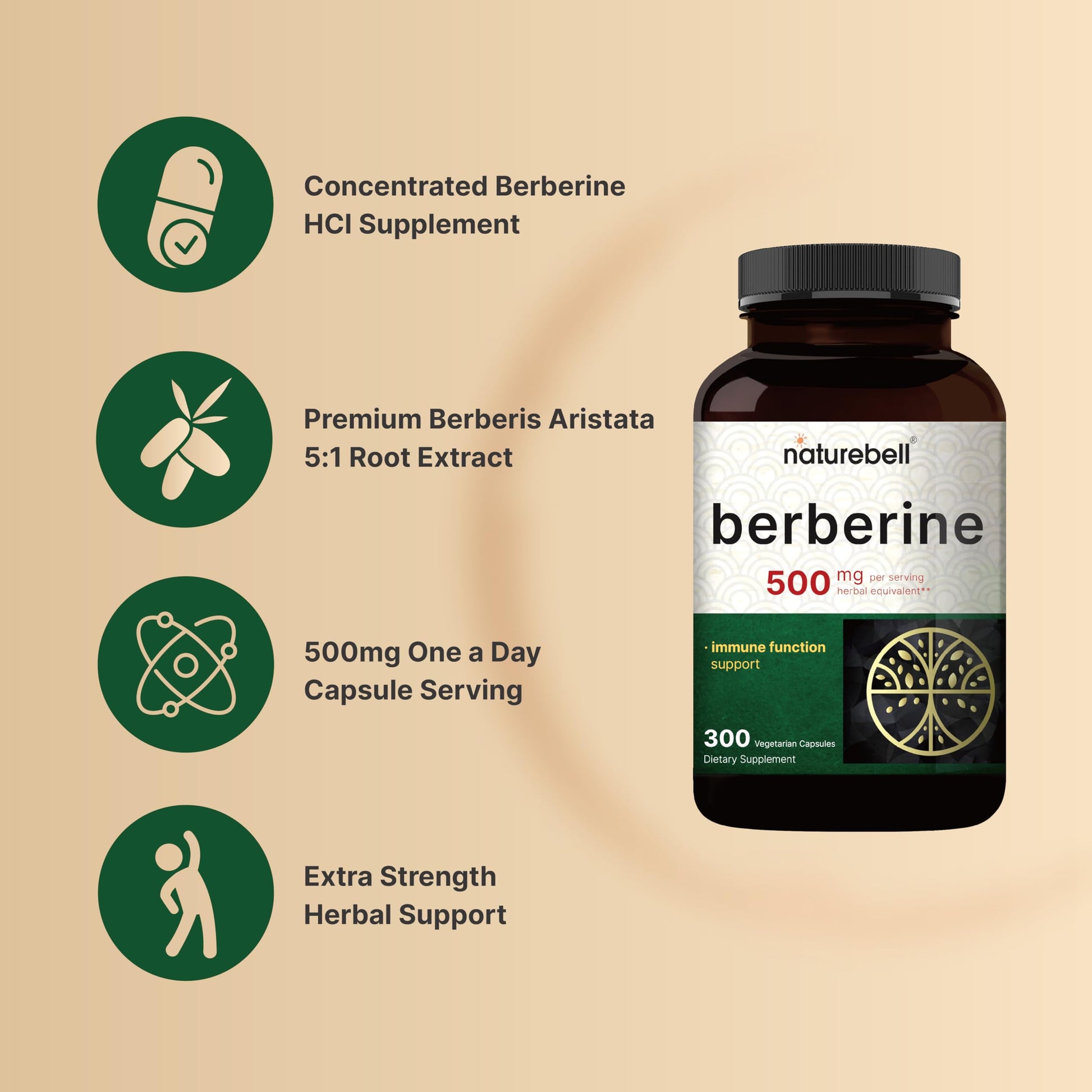 Berberine Supplement 500mg | 300 Veggie Capsules, 97% Pure Berberine HCL – 5:1 Root NatureBell uk supplements