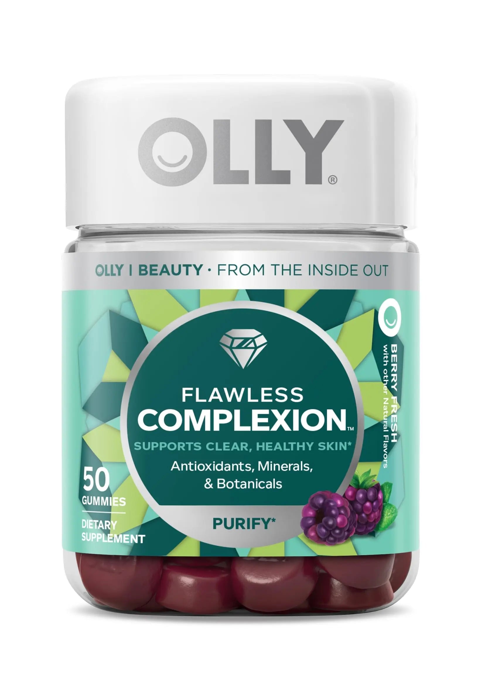 OLLY Undeniable Beauty Gummy & Flawless Complexion Gummy, Clear and Healthy Skin Support, Vitamins E, A, Zinc, Chewable Supplement, Berry - 50 Count (Pack of 1) OLLY uk supplements