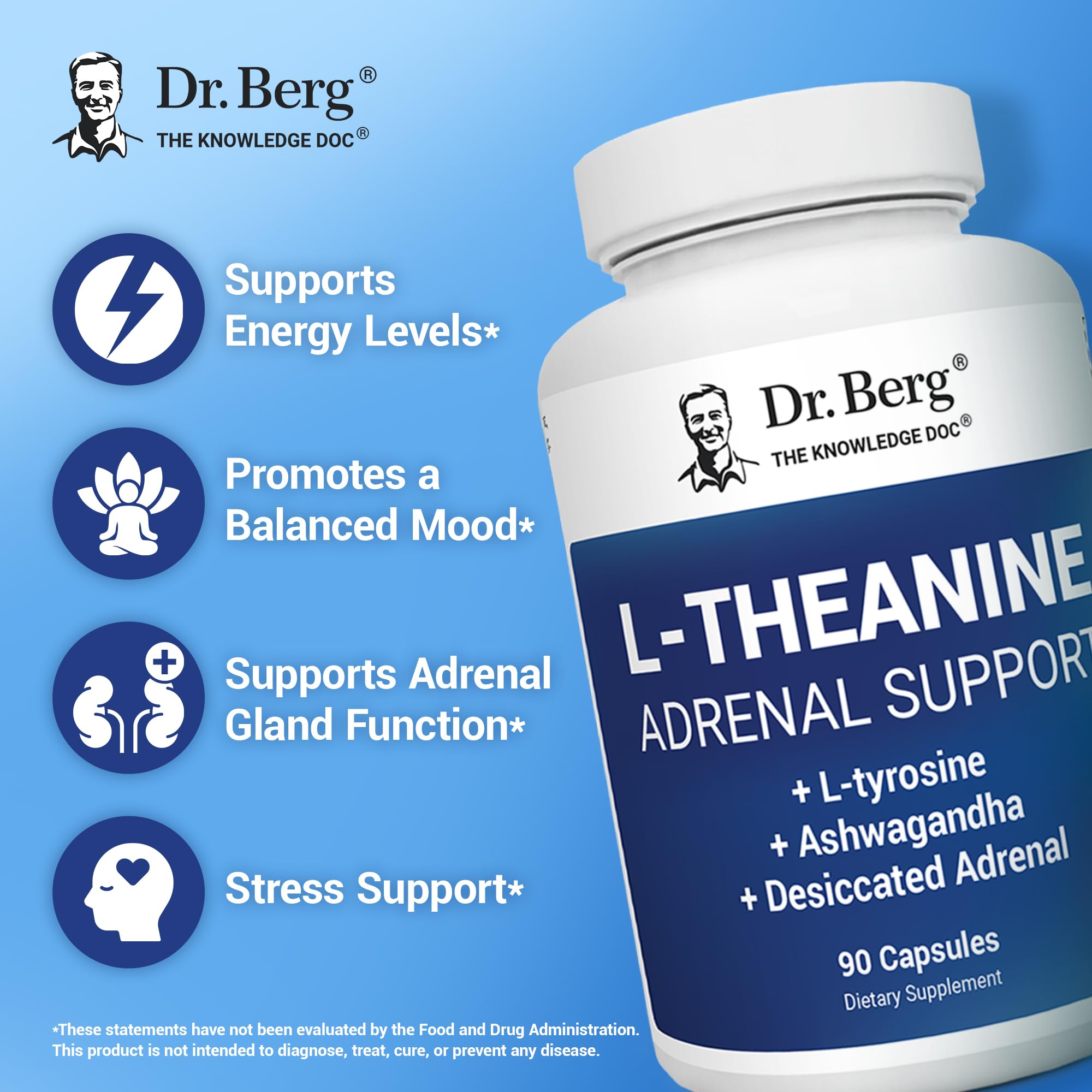 Dr. Berg L-Theanine 200mg - Includes Zinc, Copper, L-Tyrosine, & Ashwagandha – L-Theanine Supplement Adrenal Support - for Relaxation, Stress Relief, and Mental Clarity* – 90 Gelatin Capsules Dr. Berg Nutritionals uk supplements