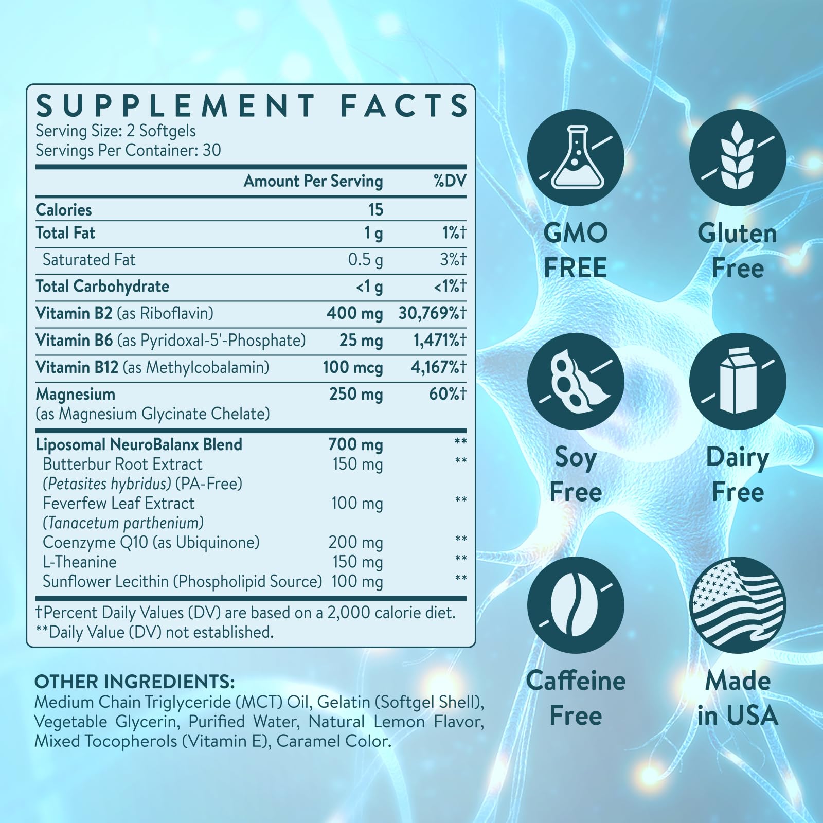 C Calthorvitana Migraine Relief Supplement – Liposomal Riboflavin, Vitamin B2 B6 & B12, Magnesium, CoQ10, L-Theanine, PA-Free Butterbur & Feverfew – Natural Head & Nerve – 60 Softgels C Calthorvitana uk supplements