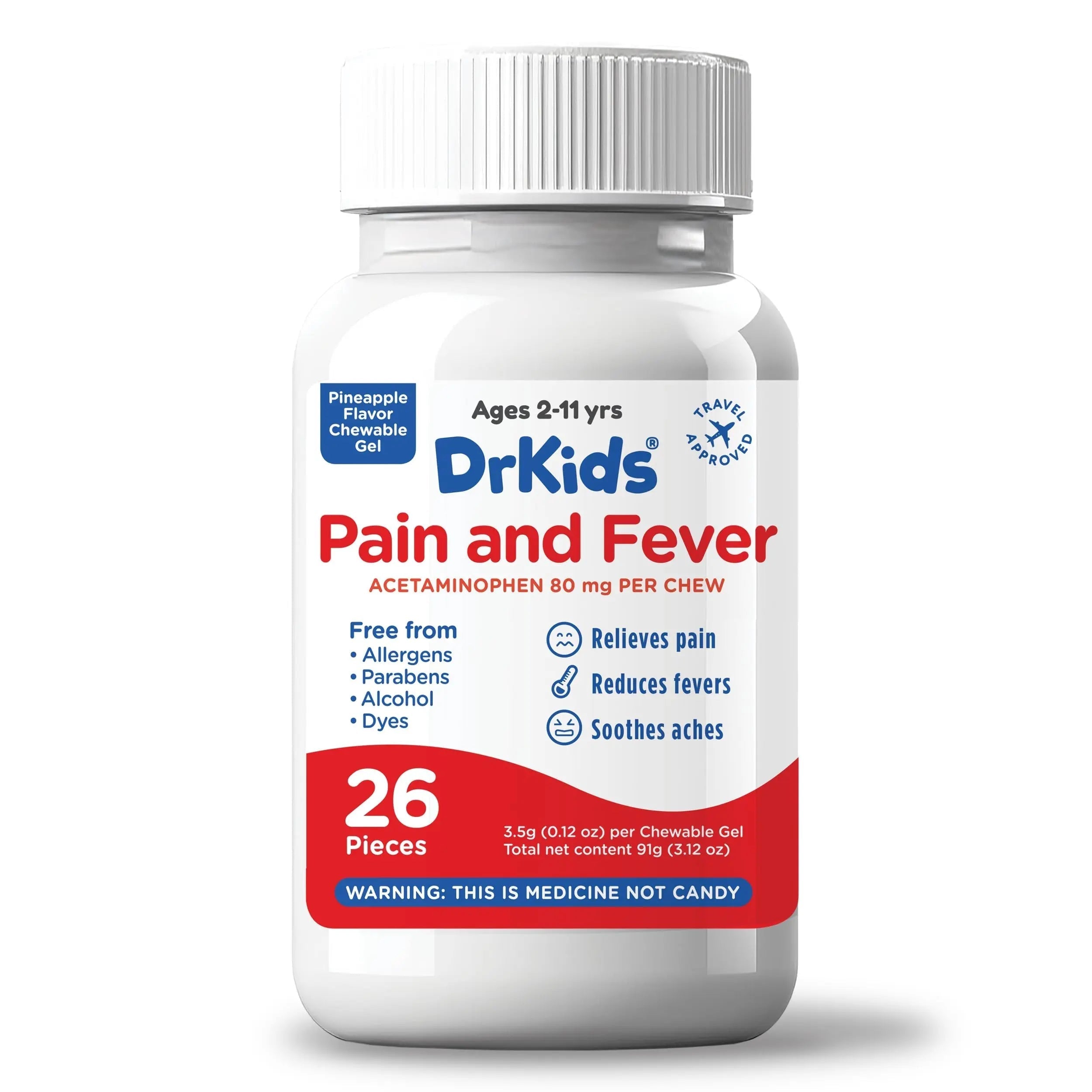 Dr. Kids Children’s Pain and Fever Chewable Gels – Pain Relief and Fever Reducer for Kids Ages 2–11, 80 mg Chewable Acetaminophen for Headache, Sore Throat, Cold & Flu, Pineapple Flavor, 26 Count Dr. Kids uk supplements