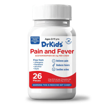 Dr. Kids Children’s Pain and Fever Chewable Gels – Pain Relief and Fever Reducer for Kids Ages 2–11, 80 mg Chewable Acetaminophen for Headache, Sore Throat, Cold & Flu, Pineapple Flavor, 26 Count Dr. Kids uk supplements