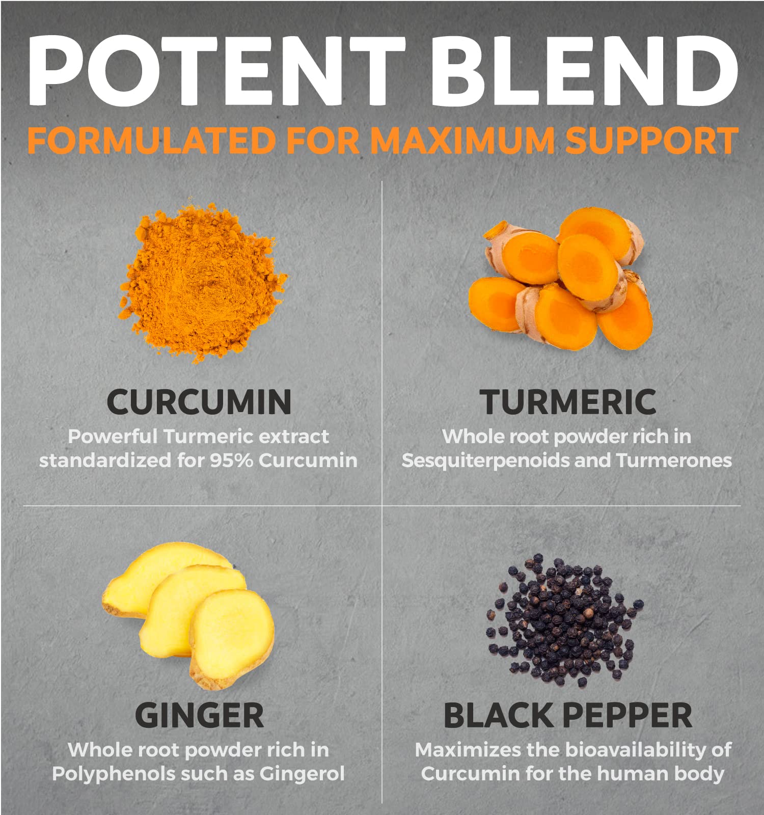 USDA Organic Turmeric Curcumin with Black Pepper and Ginger (2 Month Supply) PURE CO uk supplements