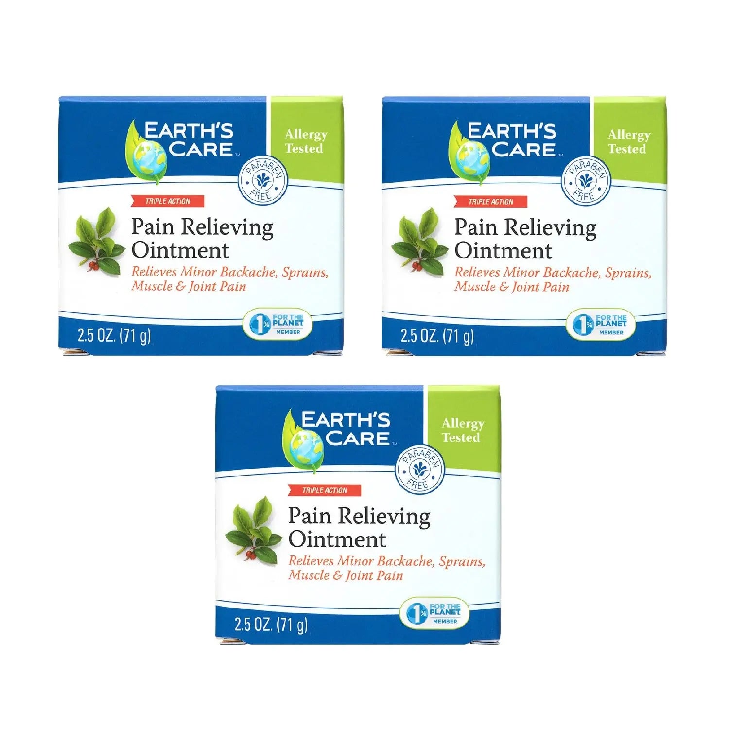 Earth's Care Pain Relieving Ointment - Triple Action Muscle and Joint Pain Relief Cream - Topical Analgesic 2.5 oz (3 Jars) Earth's Care uk supplements