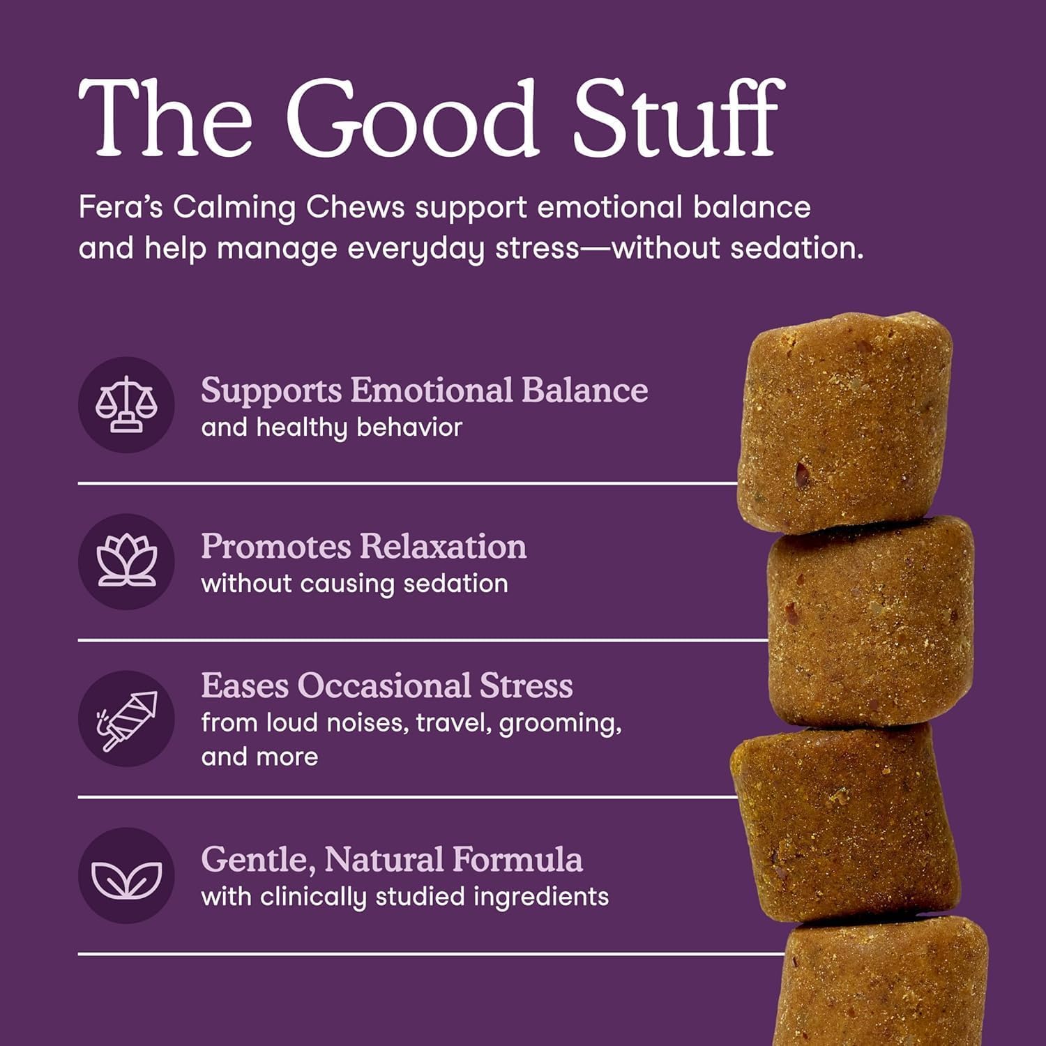 Fera Pets Dog Calming Chews - Helps Manage Everyday Stress & Separation - Promotes Relaxation - Ashwagandha & Priome® Mental Wellbeing Postbiotic Blend - 30 Soft Chews Fera Pets uk supplements