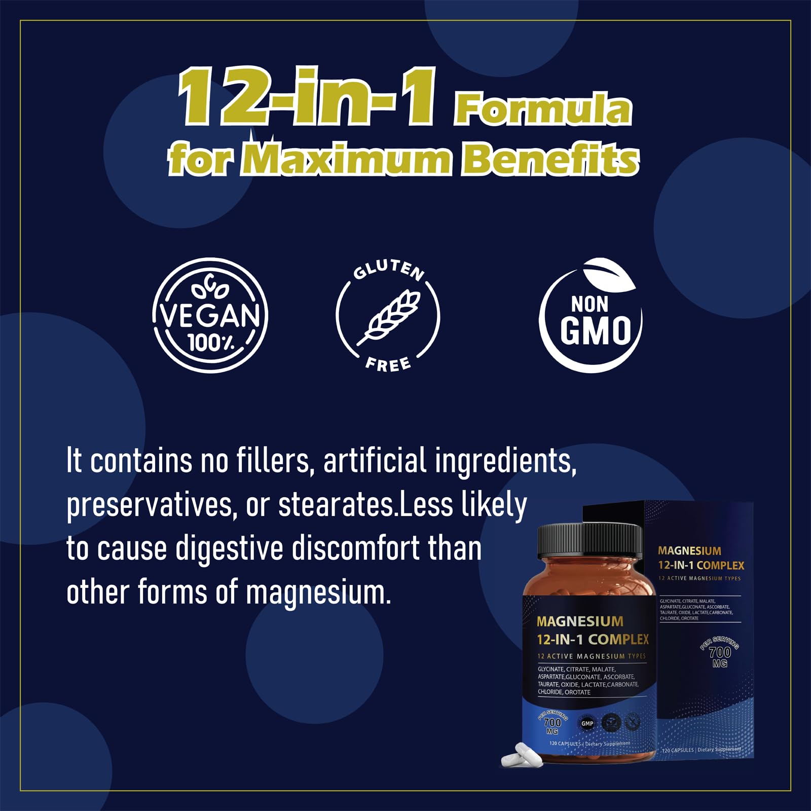 Puravita Magnesium Complex 700mg 12 in 1 Magnesium Supplement with Glycinate, Citrate, Malate & More | Easy Absorption, Energy Support, Vegan & Non-GMO | 120 Capsules (1pc) YPRYPR uk supplements