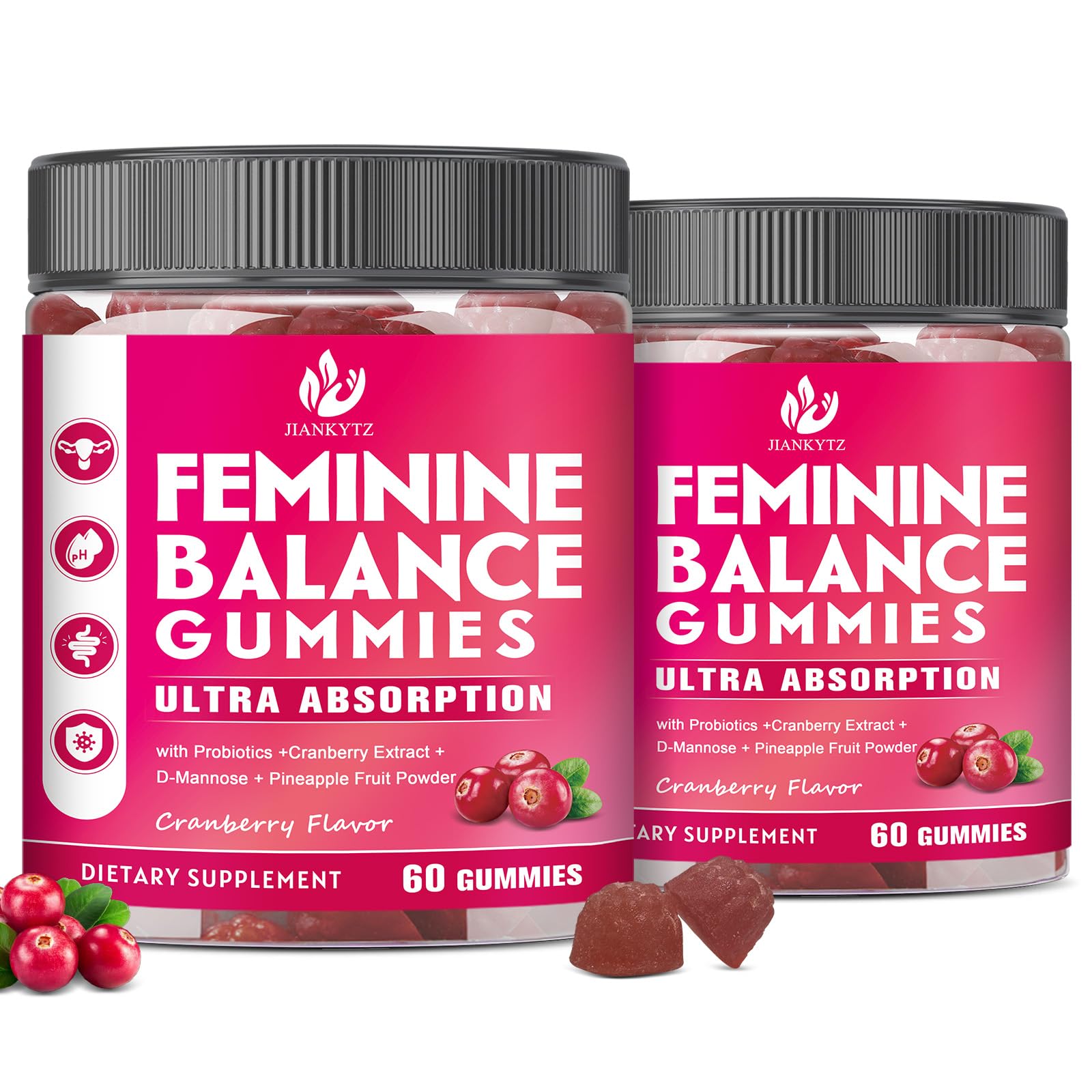 JIANKYTZ (2 Pack) Sugar Free Premium Feminine Balance Gummies for Women - Vaginal Health, Antioxidant, Digestive Health, PH Balance Support, Vaginal Probiotics for Women Gummies, Max Absorption JIANKYTZ uk supplements
