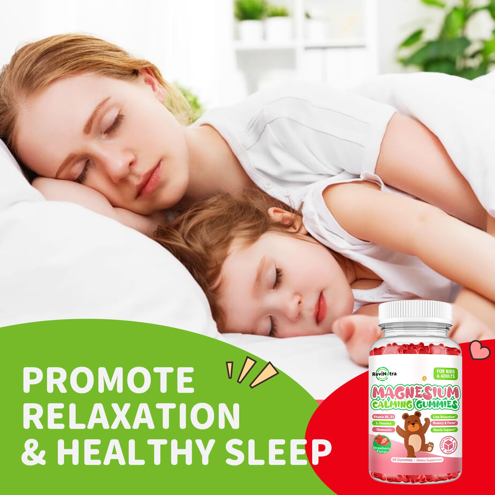 Magnesium Gummies for Kids - Magnesium Glycinate Gummies Supplement with L-Theanine, Vitamin B6, D3 for Kids & Adults Sleep, Calm, Relaxation, Brain, Bones, Sugar Free Strawberry 60ct ReviNutra uk supplements