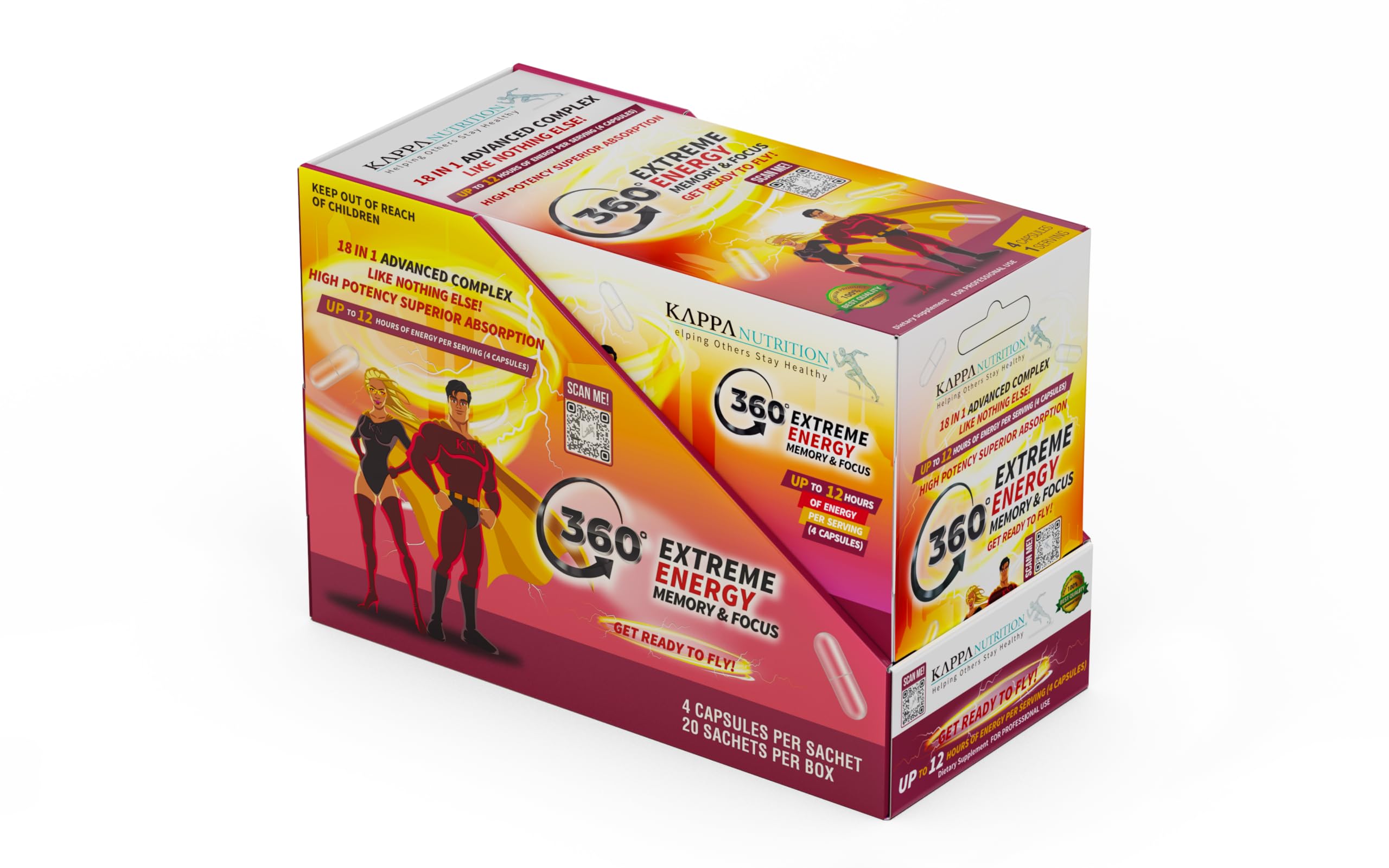 360 Extreme Energy, Memory & Focus (1 Display 20 Sachets (4 Capsules ea) KAPPA NUTRITION uk supplements