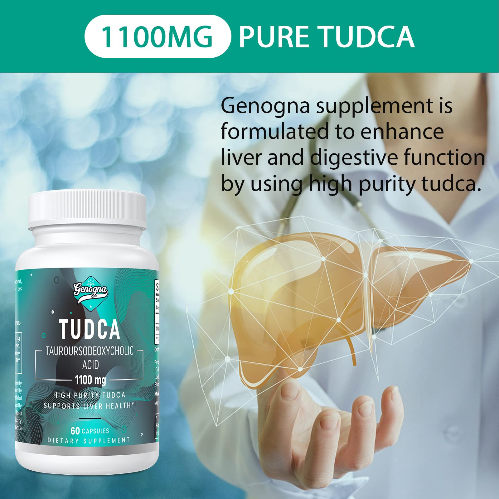Genogna TUDCA 1100mg-Liver Support Supplement for Detox Cleanse, Water-Soluble Bile Genogna uk supplements