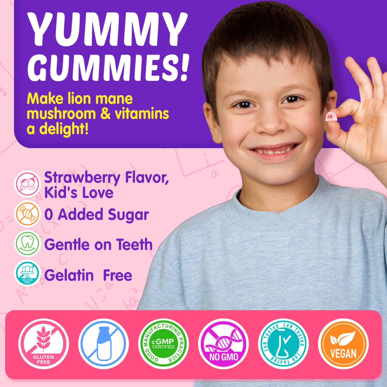 Kids Brain Gummies with Lion's Mane Mushroom, Methyl B6, B9, B12, Supper Greens, Lutein, Brain Booster Supplement for Focus & Attention, Cognitive Function, Vision & Energy, Sugar Free, Vegan 2 Pack Nextdia uk supplements