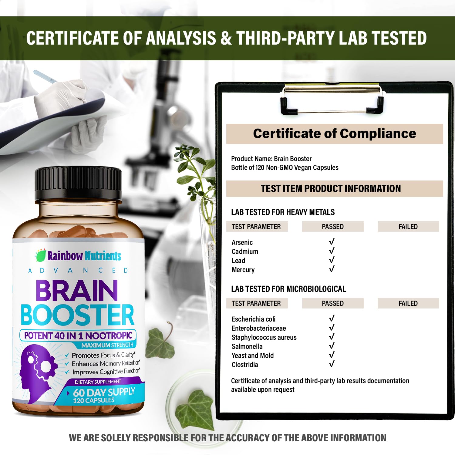 40-in-1 Brain Booster Supplements for Memory, Focus, Clarity, Energy, Performance Rainbow Nutrients, LLC uk supplements