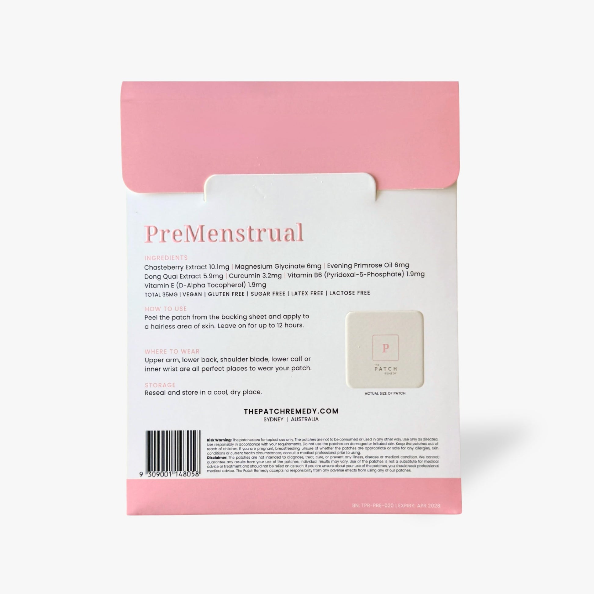 The Patch Remedy Pre Menstrual Patch | Chasteberry, Magnesium, Evening Primrose, Dong Quai, B6 & Vitamin E | 30 Patches The Patch Remedy uk supplements